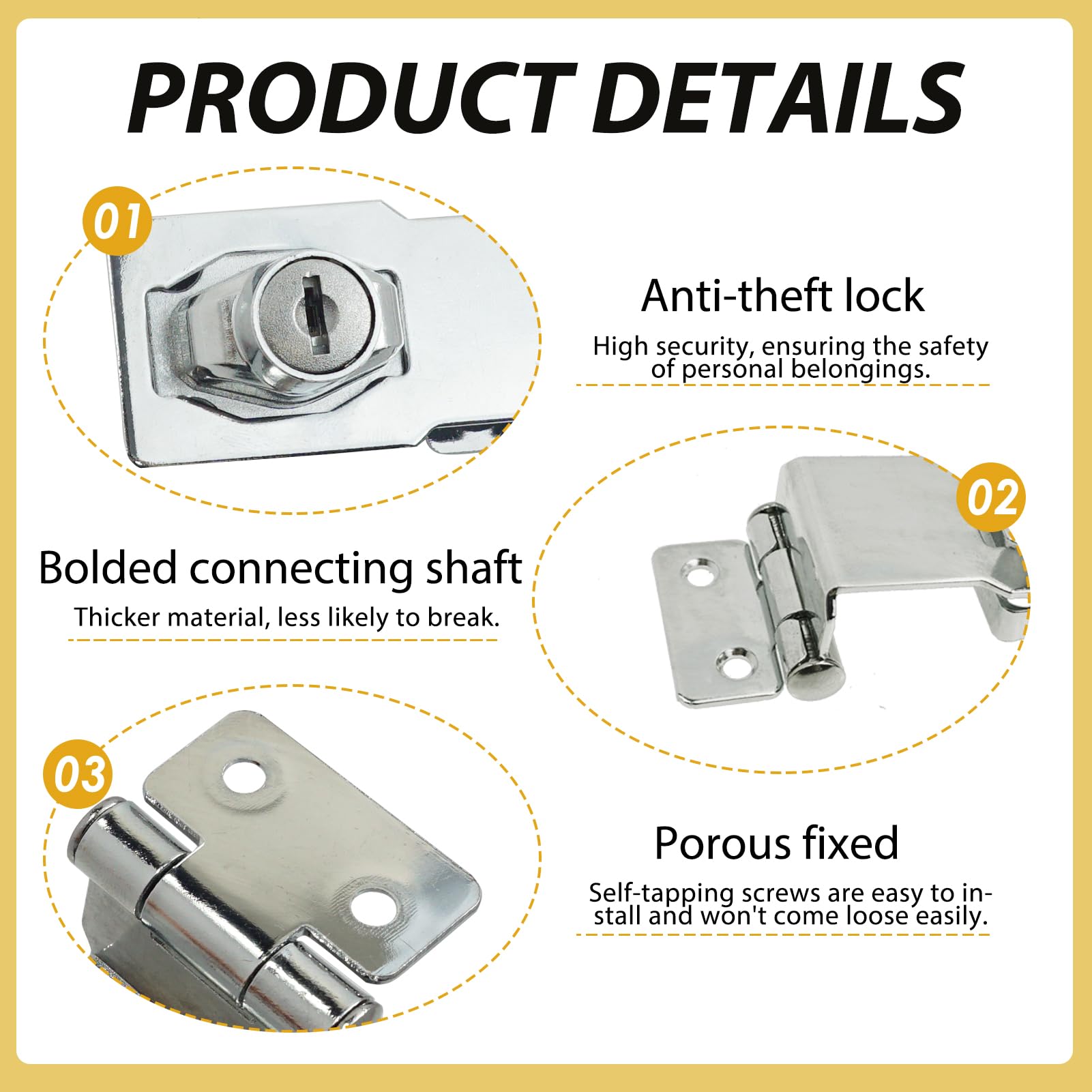 Keyed Hasp Lock 90 Degrees Right Angle Lock Hasp Twist Knob Keyed Locking Hasp Shed Locks Safety Door Clasp Door Bolt Heavy Duty Latch Buckle Small Hasp with Padlock Key and Screw for Cupboard(3 Inch) - Image 4