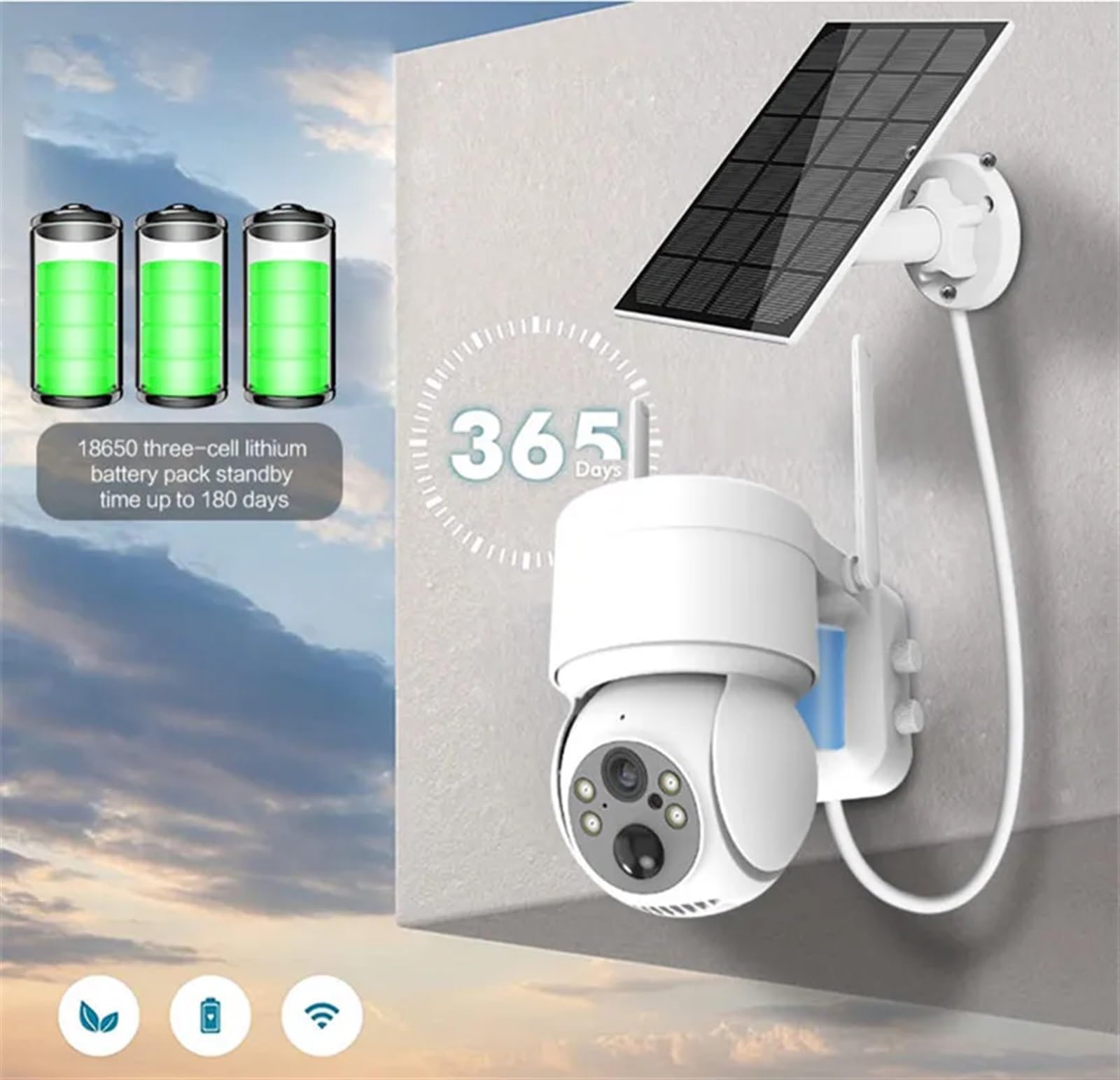 Telecamera Wifi Esterno, Telecamera IP solare wireless esterna Telecamera PTZ Telecamera di videosorveglianza con batteria incorporata HD 1080P Standby prolungato ,Sicurezza, Antifurto(Wifi Camera Onl