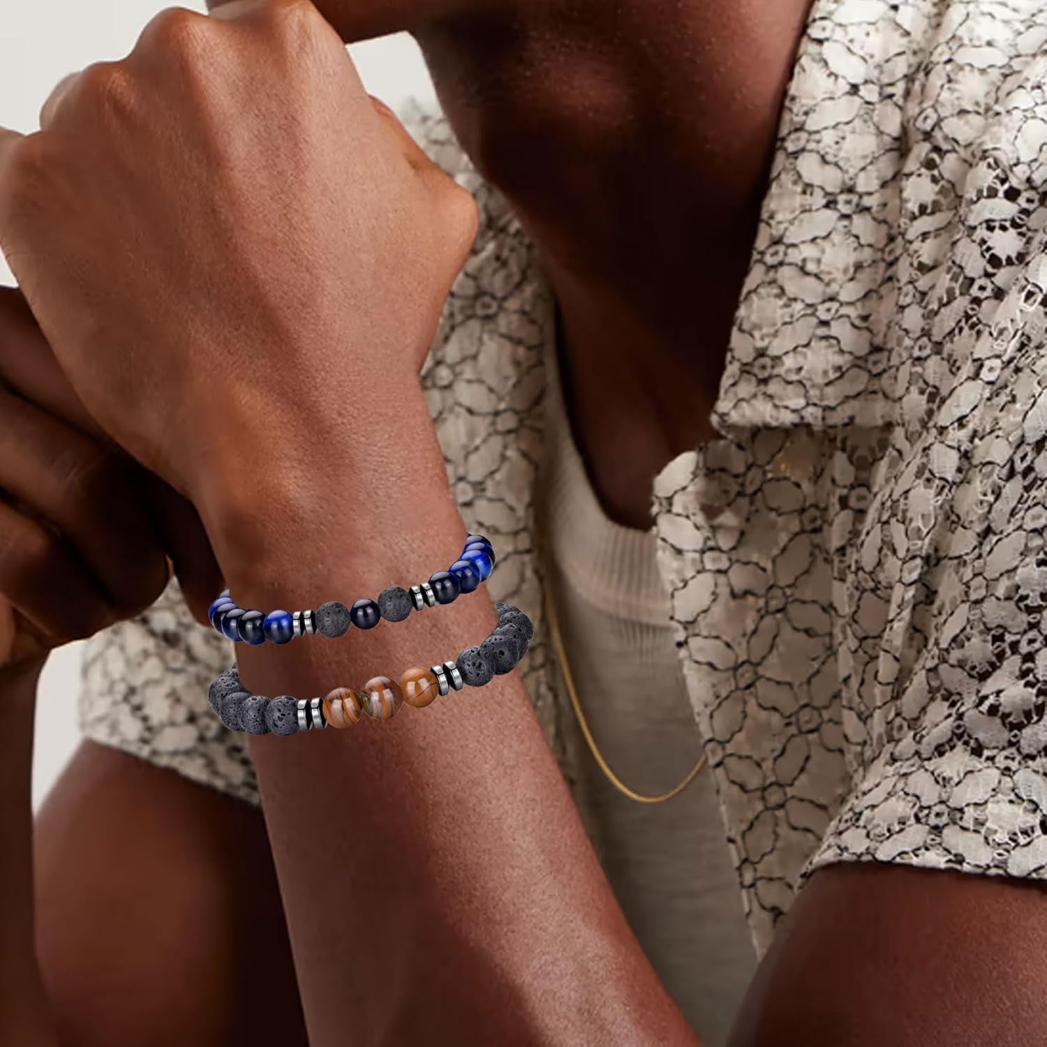 RANKEEF Tiger Eye Bracelet For Men 8MM Natural Stone Stretch Adjustable Black Crystal Beaded Bracelet for Men Women Gifts - Image 6