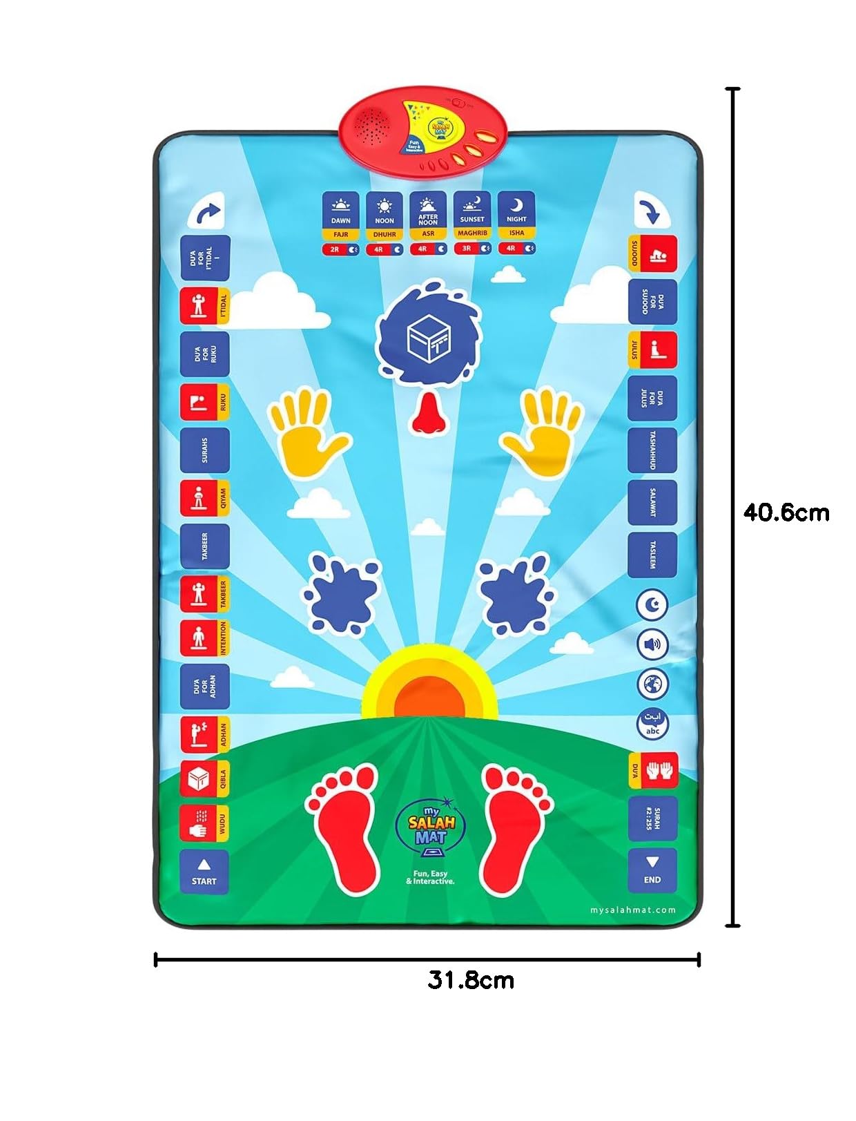 My Salah Mat Tapis de prière interactif Intelligent pour Apprendre la Salah, la sourate, Le wudu et Le duas – Tapis de prière Islamique avec 10 Langues, Traduction de Salah, 25 Touches tactiles et
