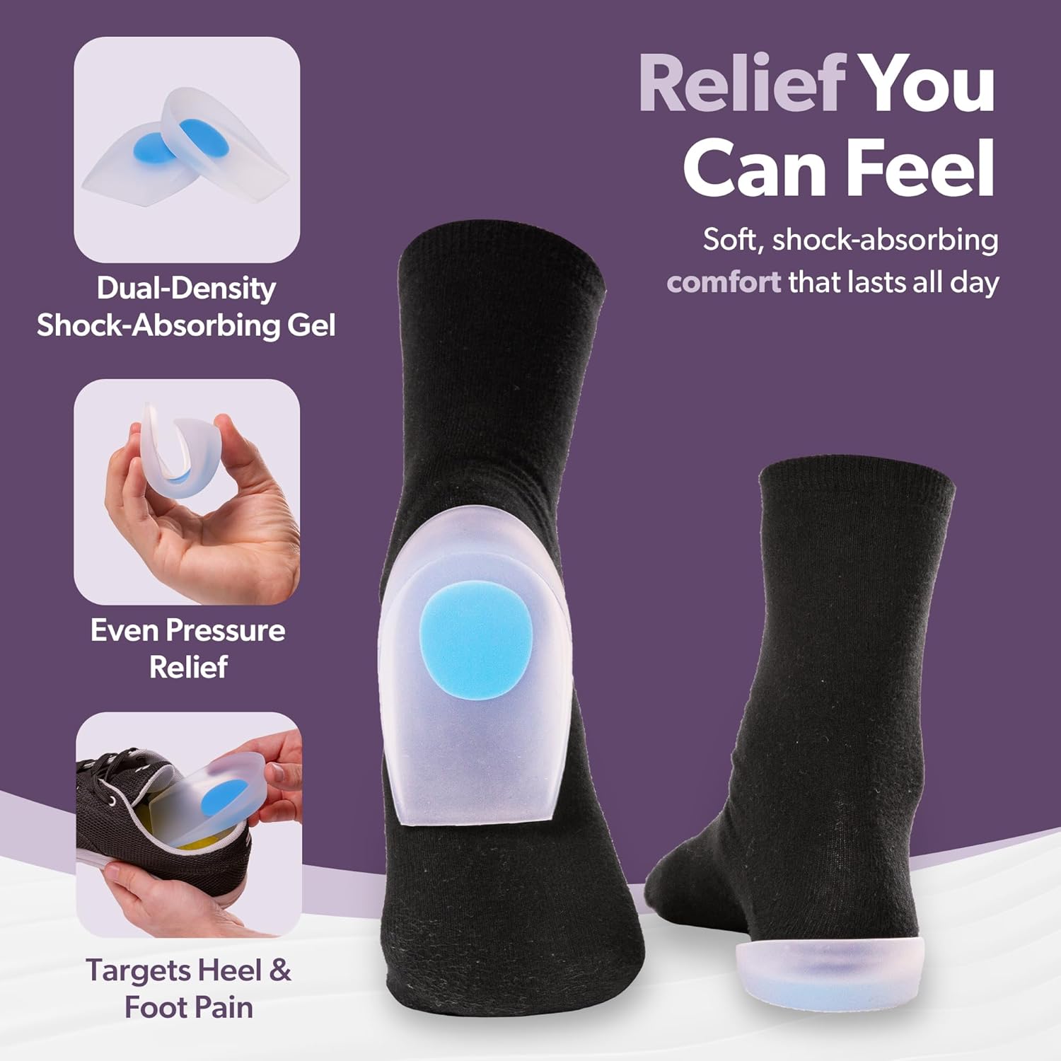 BraceAbility Heel Spur Cups | Medical-Grade Silicone Plantar Fasciitis Insole Cushion Pads, Gel Foot Orthotic & Shoe Insert Protectors (Pair - Large)