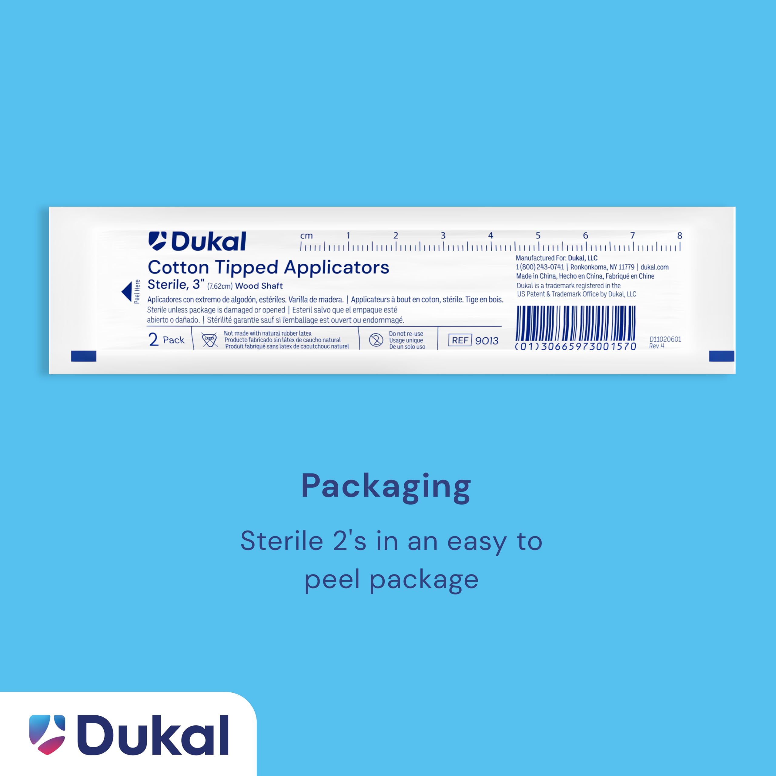 Dukal Applicatore con punta in cotone, sterile, 7,6 cm (200 scatole da 10) (confezione da 2000)