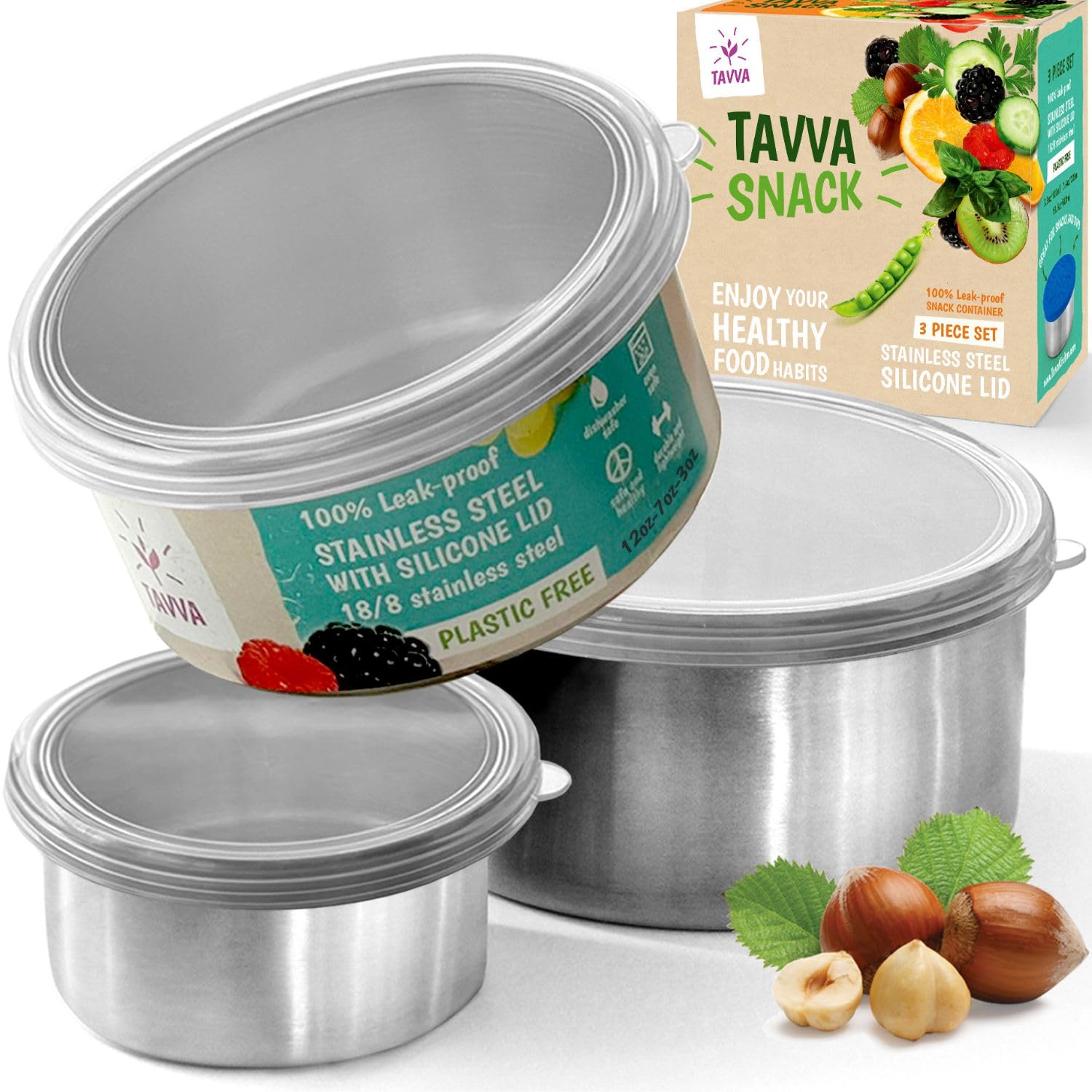 TAVVA Kids Snack Containers for School 12oz 7oz 3oz - Stainless Steel Lunch Containers for Kids - Stainless