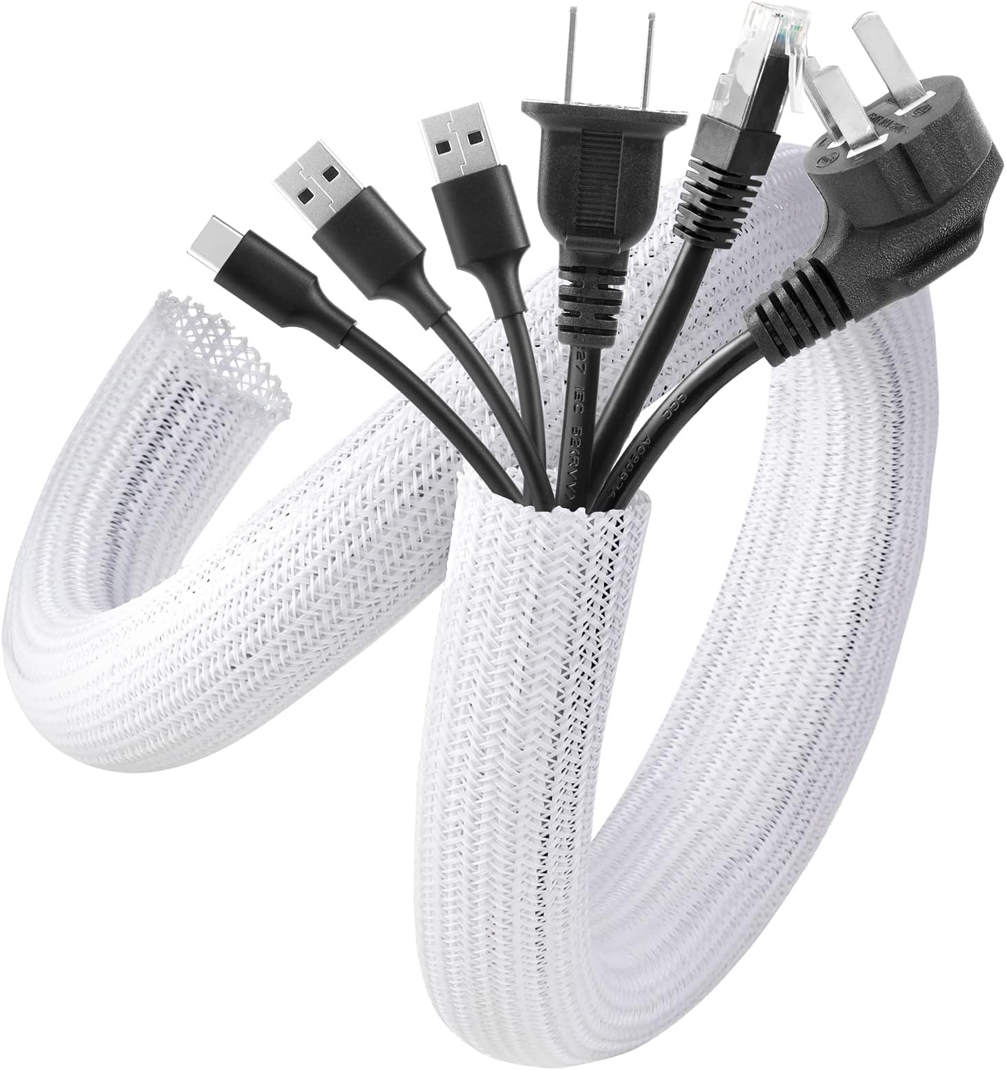 - AGPTEK White Cable Sleeve, 2 Pack 5ft - 1.2 Inch Cable Management, Desk Cord Cover Organizer Wire Hider for Computer TV Wire Loom Tubing, Pet Proof Cord Protector from Cat Dog Chewing, White