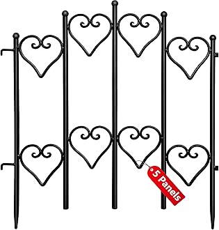 5 Panel 27in(H)×9ft(L) Decorative Garden Fences and Borders for Dogs No Dig Rustproof Metal Fence Panels Garden Edging Animal Barrier Fencing for Flower Bed Yard Patio