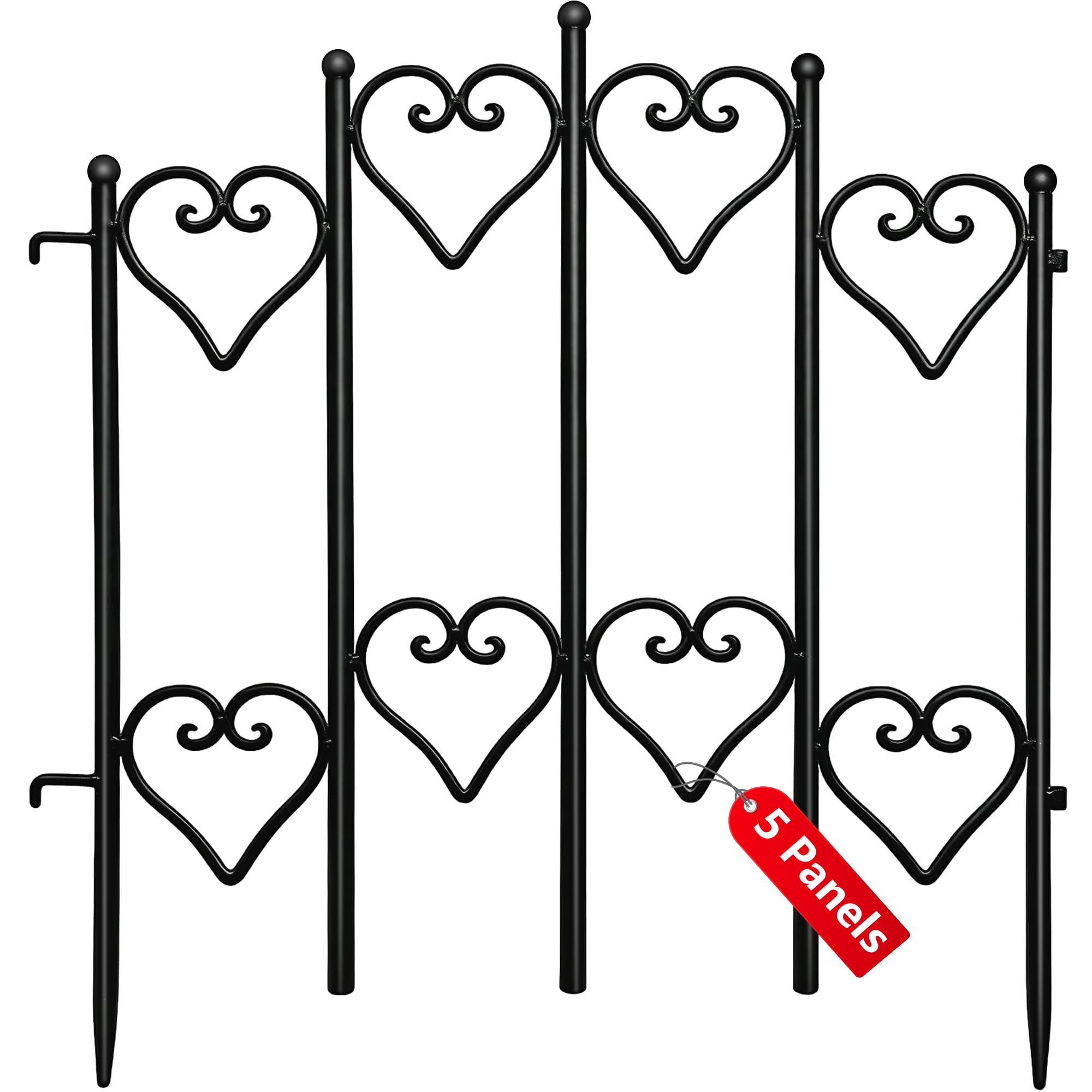 5 Panel 27in(H)×9ft(L) Decorative Garden Fences and Borders for Dogs No Dig Rustproof Metal Fence Panels Garden Edging Animal Barrier Fencing for Flower Bed Yard Patio