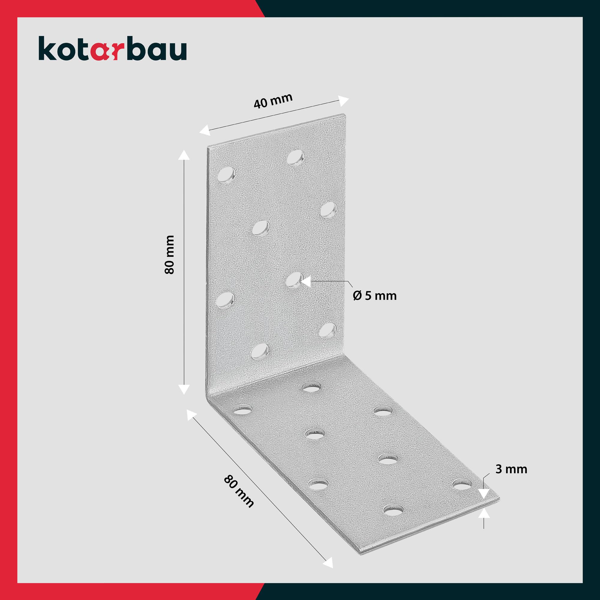 KOTARBAU 50er Set Winkelverbinder 75 x 75 x 40 mm Verzinkt Stahl Bauwinkel Montagelöcher Möbelwinkel Schwerlast Holzverbinder Montagewinkel Stuhlwinkel