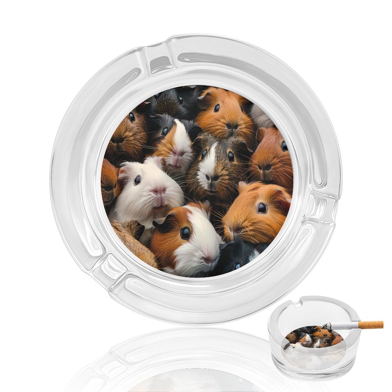 Cute Guinea Pigs Ashtray Portable Round Glass Outdoor Ash Tray for Home Office Garden Pub