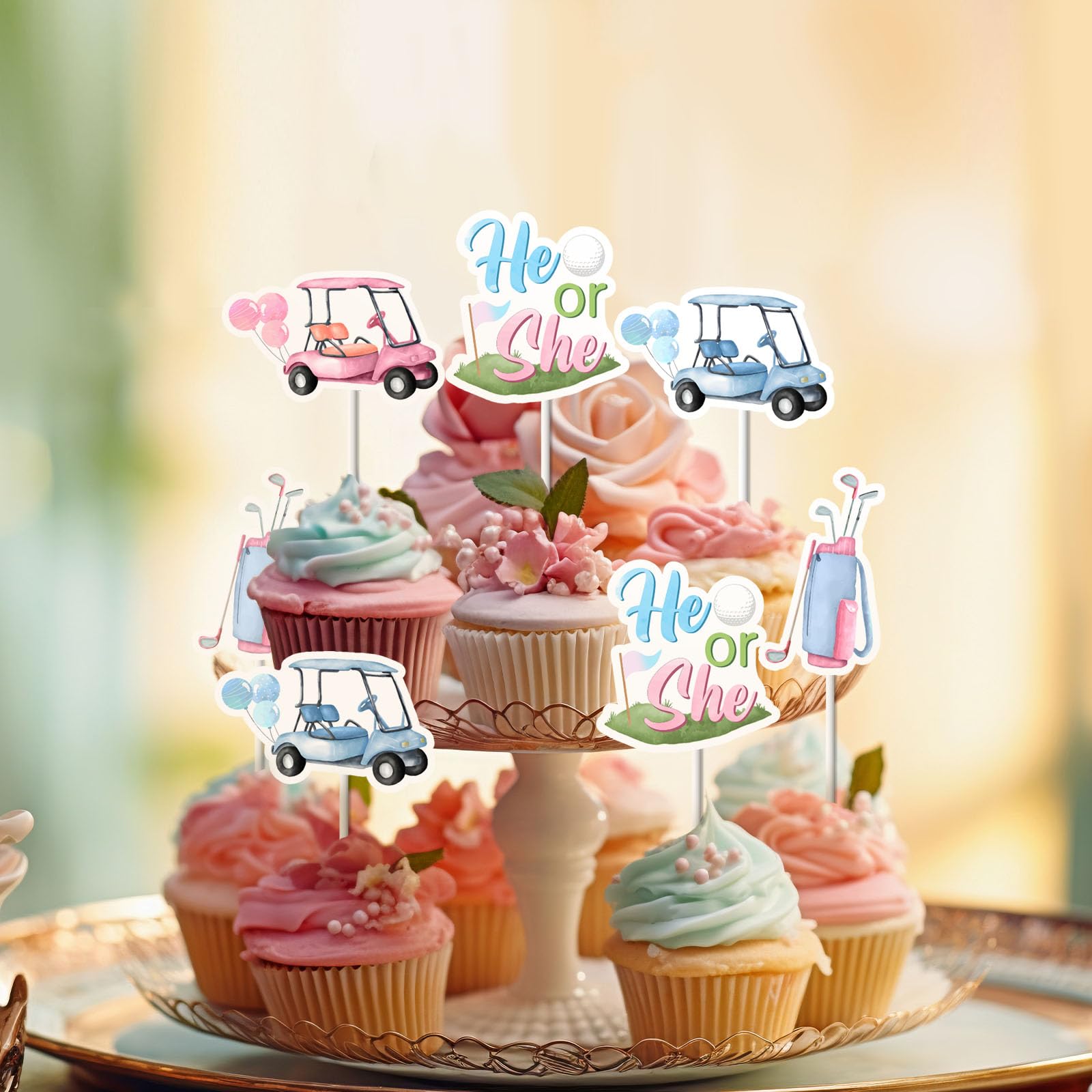 Sursurprise 36Pcs Golf Theme Gender Reveal Cupcake Toppers - Image 4