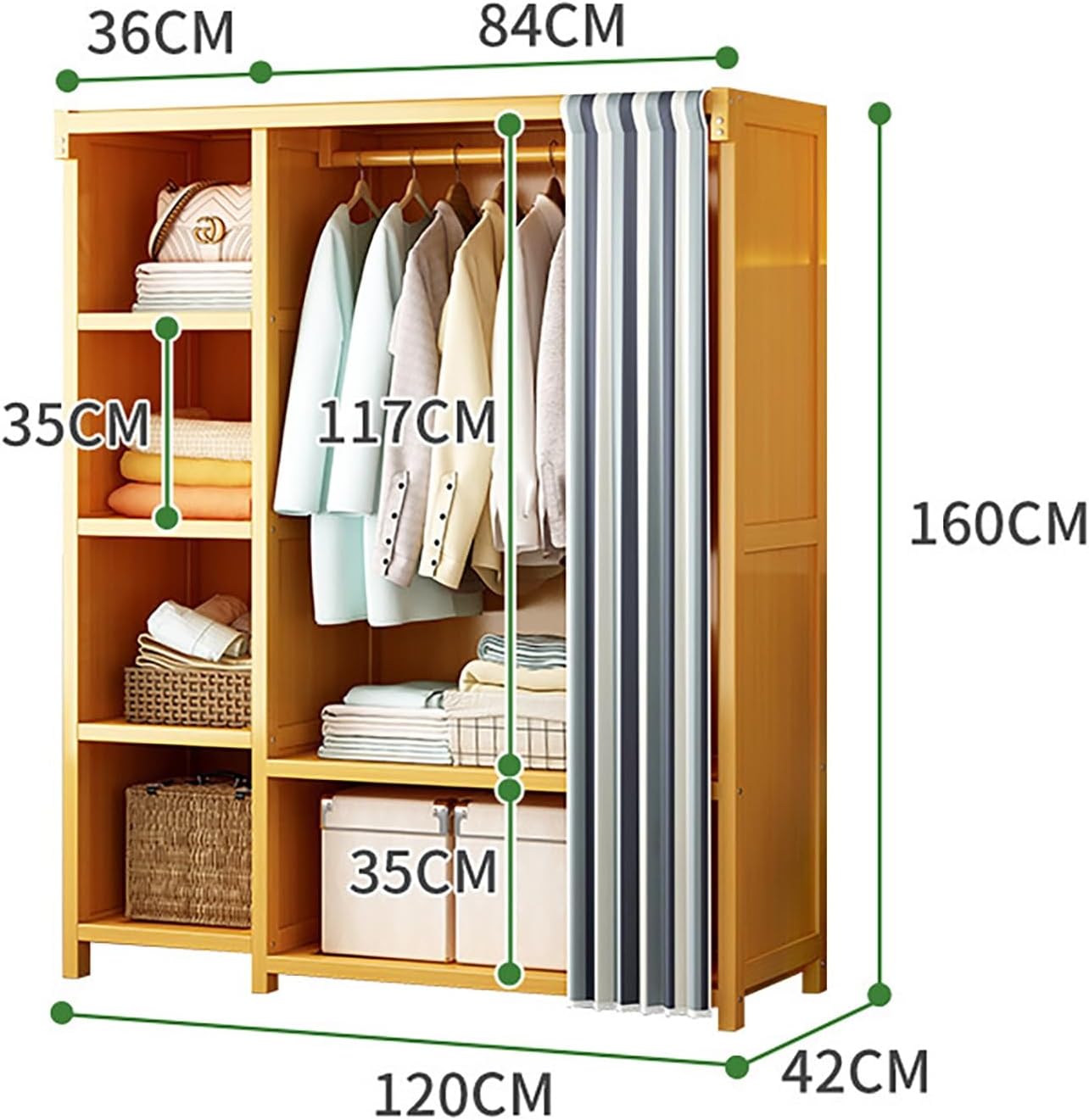 竹製ハンガーラック カーテン・棚付き 大容量 大容量竹製ハンガー