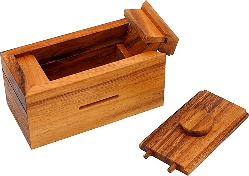 Vista 17 de BSIRI Canopic - Caja de madera desafiante rompecabezas mentales y uso como caja de dinero, caja de joyería, caja de bloqueo de rompecabezas 3D