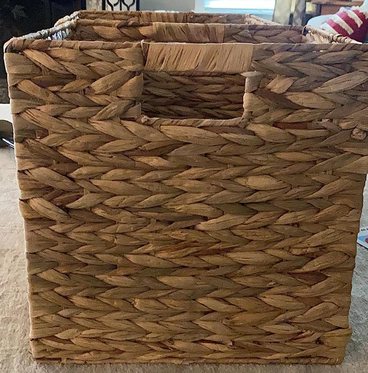 Set of 2 Storage Baskets Wicker Cube Baskets Foldable Handwoven Water Hyacinth Laundry Organizer,10.5 * 10.5 inches Woven Baskets, Wicker Storage Basket, Water Hyacinth Storage Baskets (2) - Image 7