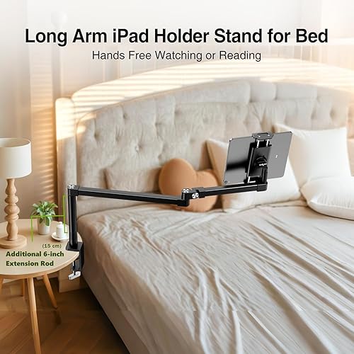 Miniatura 3 de elitehood Soporte de escritorio para iPad de brazo largo de 28 pulgadas, soporte de brazo de aluminio resistente para escritorio y cama, compatible