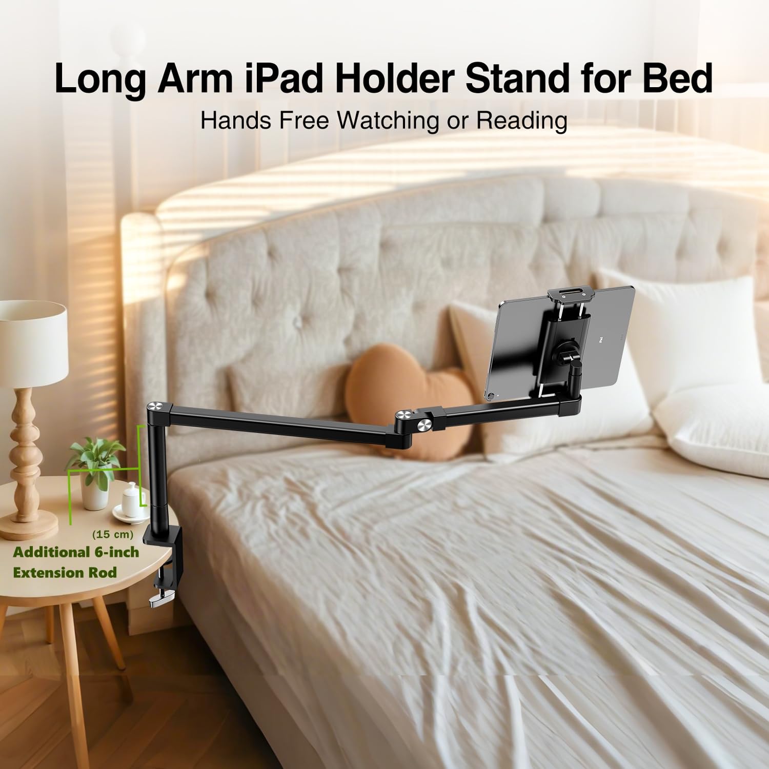 elitehood Supporto da scrivania per iPad, resistente, regolabile, per scrivania, letto, divano, braccio lungo per iPad con morsetto a C per iPad Pro 13/12,9, iPad Air Mini, tablet, monitor portatili e