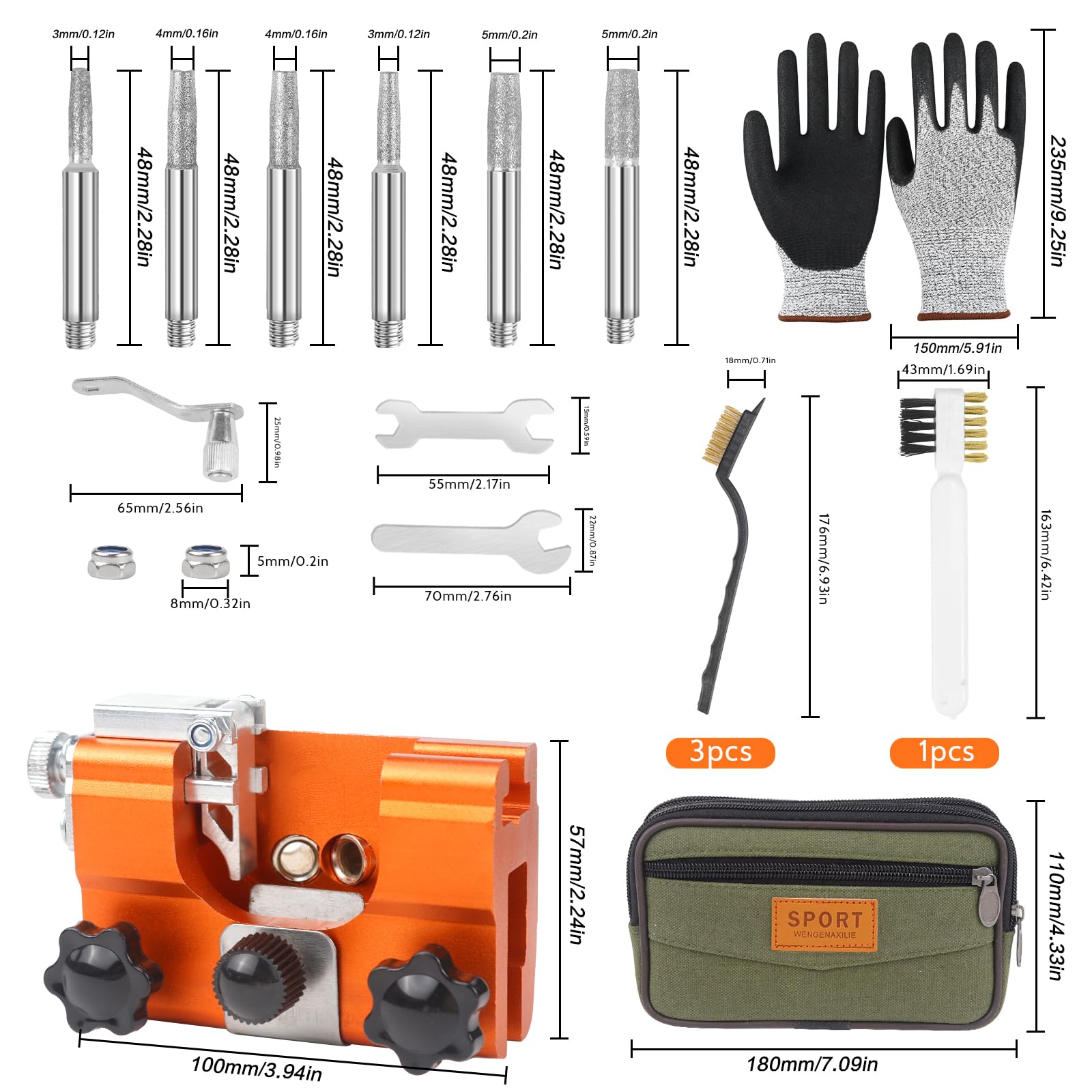 LBING Kettensäge Schärfgerät Kit Kettensägenschärfer Set Tragbar Handkurbeln Sägekettenschärfgerät mit 6 Kettensägen-Schleifstein für 8-22 Inch Sägeketten Schärfgerät Zubehör mit Werkzeugtasche