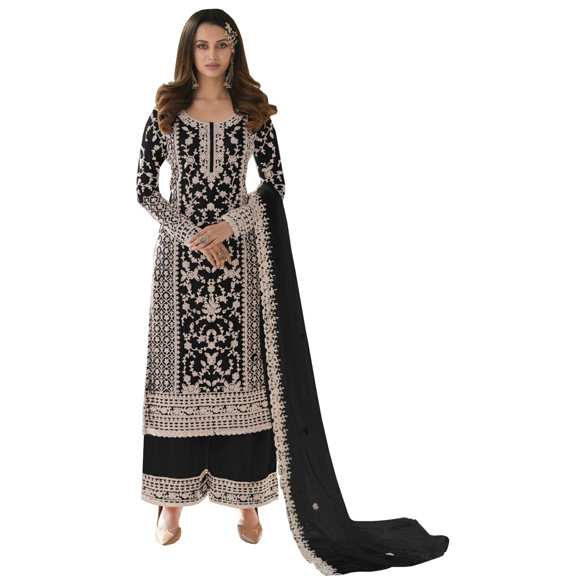 Etnico Partito Indossare Indiano Plus Size Salwar Kameez Dupatta Abiti Pakistani Pronto a Indossare Pantaloni Pantaloni Vestito, nero, 54
