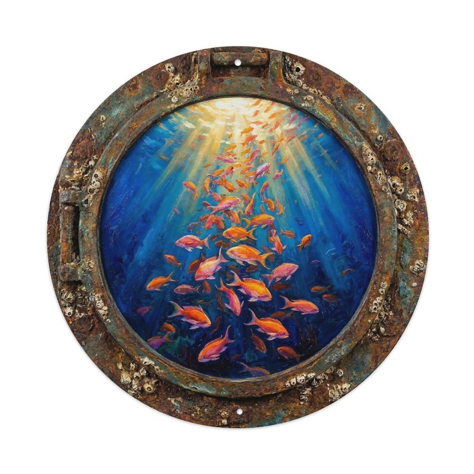 Vintage Porthole Anthias Cascade Ship Window Under Deep Metal Tin Sign