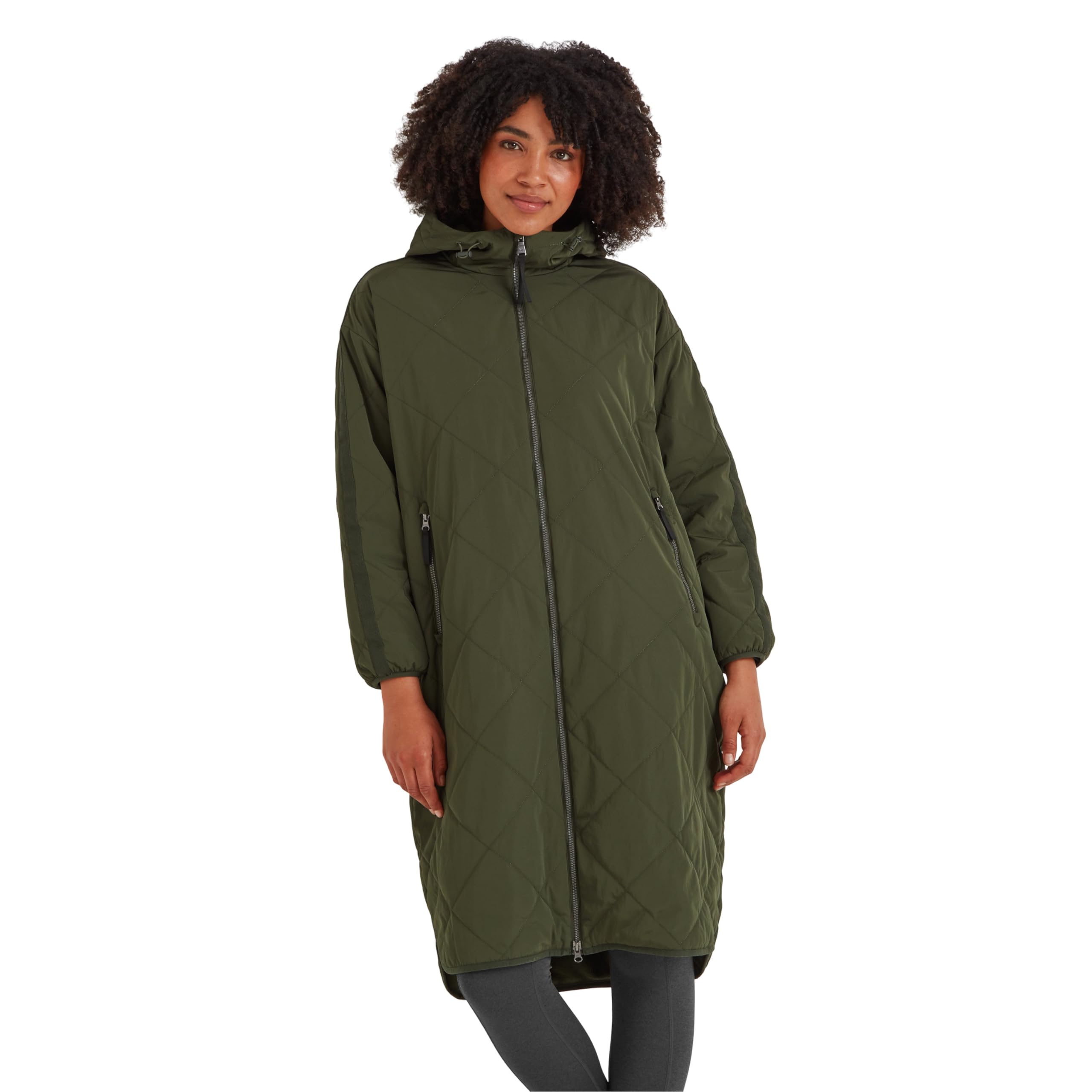TOG24 Banton Womens Knee Length Windproof Hooded Raincoat & Jacket With DWR Coating Light Rain Protection & Microfleece Lining Insulated Filling Made From Recycled Plastic Bottles With 2 Zip Pockets