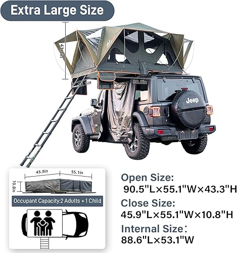 Miniatura 3 de Large Sunroof Car Rooftop Tent Soft Shell Roof Top Tent Car Tent Naturnest SUV Roof Tent for Camping All Seasons with Removable Rainfly & Telescopic