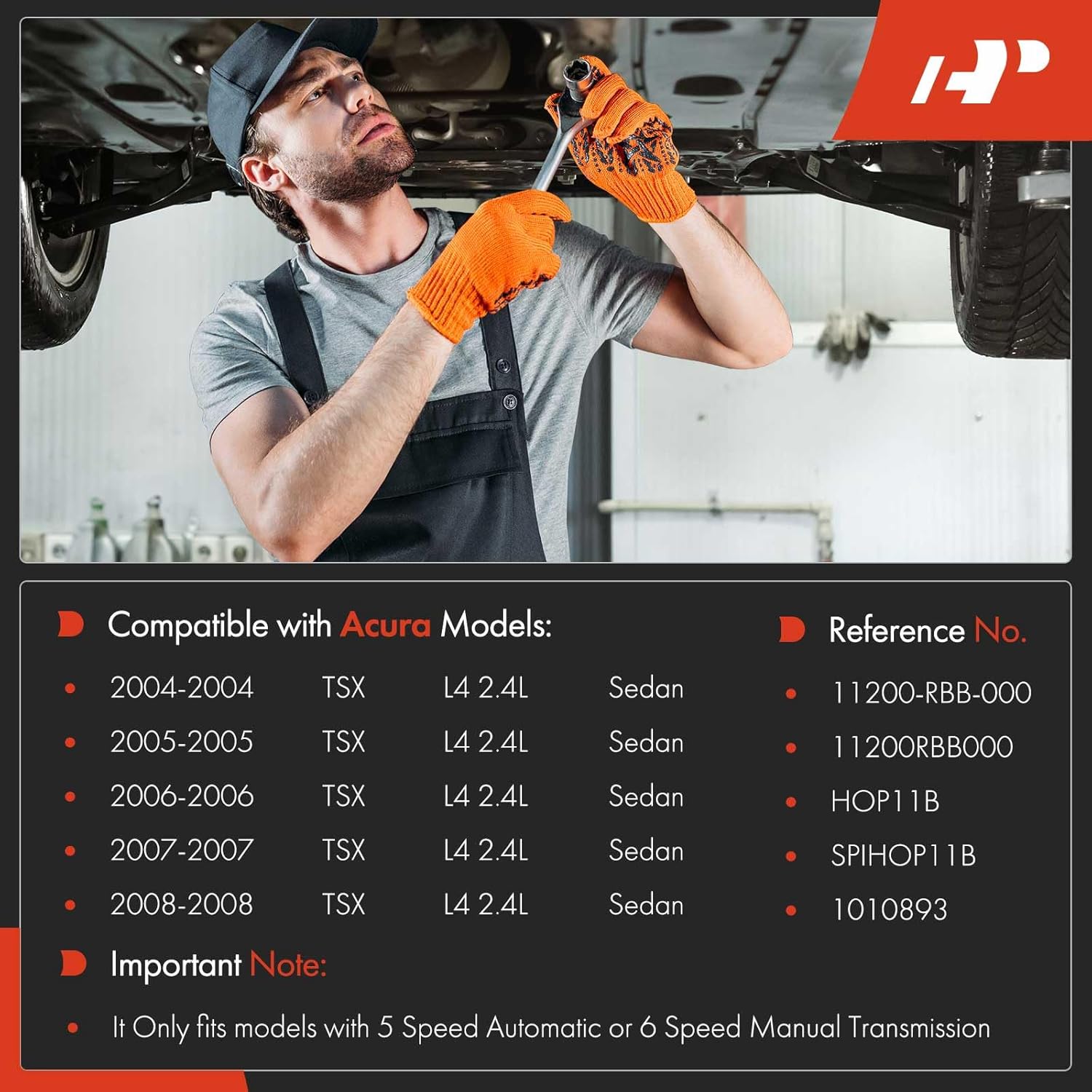 A-Premium Engine Oil Pan Sump with Drain Plug Compatible with Acura TSX 2004 2005 2006 2007 2008, L4 2.4L, Replaces 11200-RBB-000, 11200RBB000