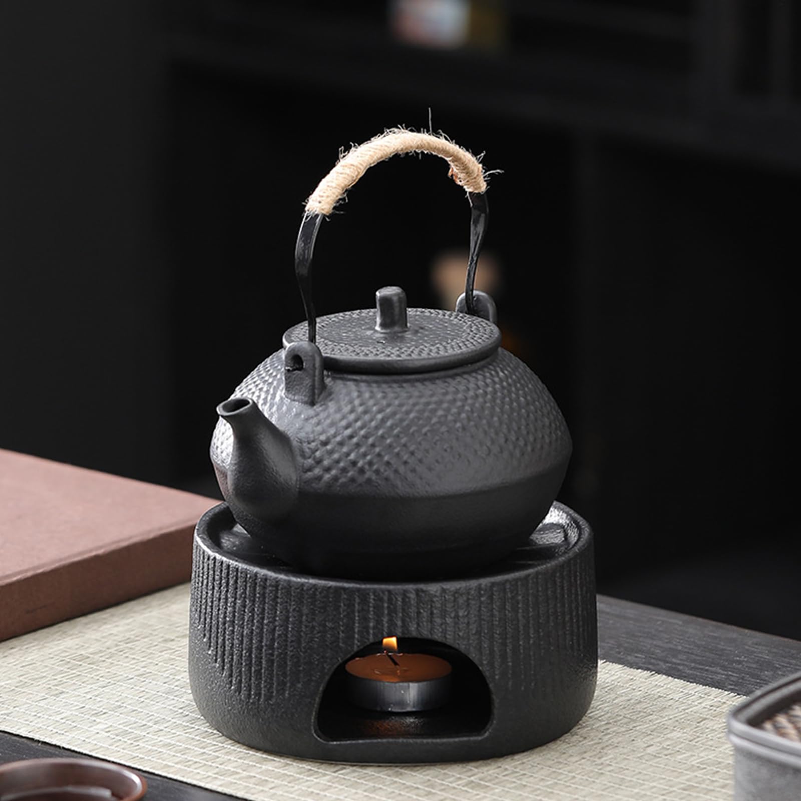 Juego de tetera pequeña de hierro fundido con calentador de hierro fundido, juego de tetera japonesa Tetsubin con tazas, tetera de hierro fundido con infusor de acero inoxidable e interior esmaltado