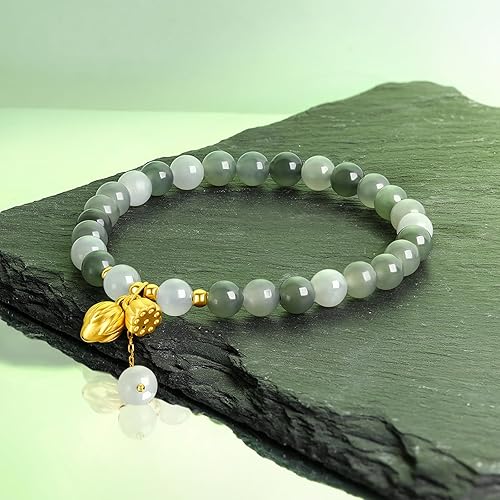 Miniatura 3 de 24K Gold Stretch Bracelets Real Gold Jadeite Jade Beaded Bracelet Real Gold Ring Clasp Stretch Bracelet Jewelry for Women Mom Daughter Y1910809