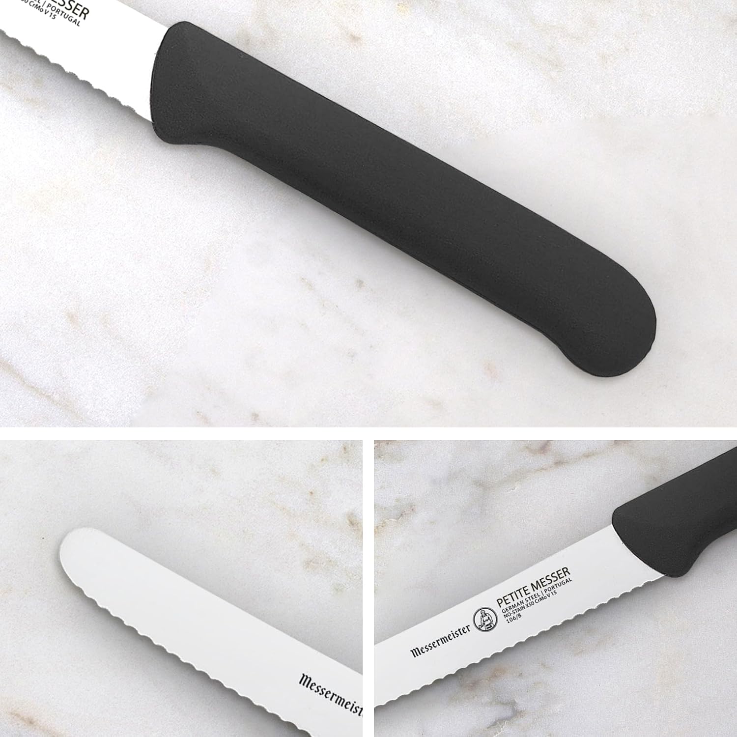 Messermeister 4.5” Serrated Tomato Knife with Matching Sheath - Pack of 2 - Red and Black - German 1.4116 Steel Alloy - Rust Resistant & Easy to Maintain - Handcrafted in Santa Catarina, Portugal