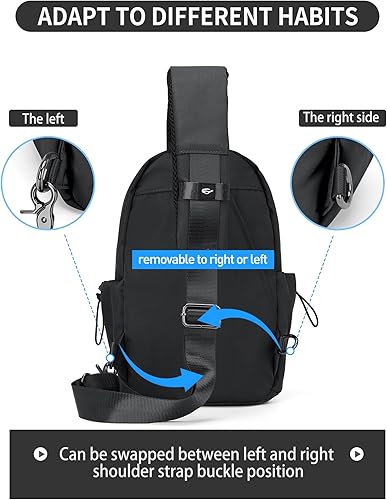 Miniatura 6 de Black Sling Bag for Men Women, Mini Anti Theft One Strap Motorcycle Sling Backpack, Small Sling Chest Bag Daypack Crossbody Backpack for Casual