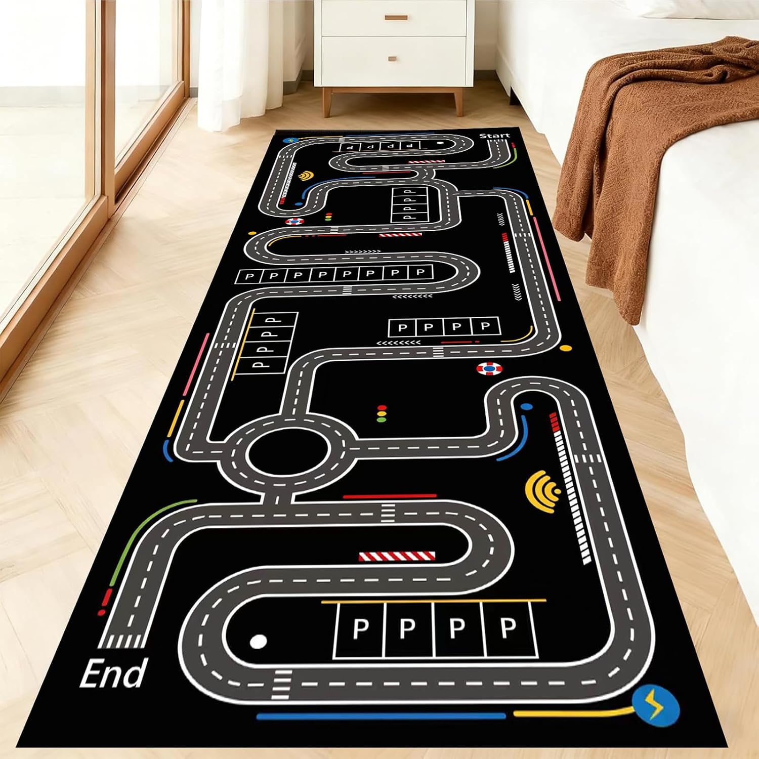 Kids Car Road Rug Playmat Carpet Parking Traffic Play Mat(2' x 6')