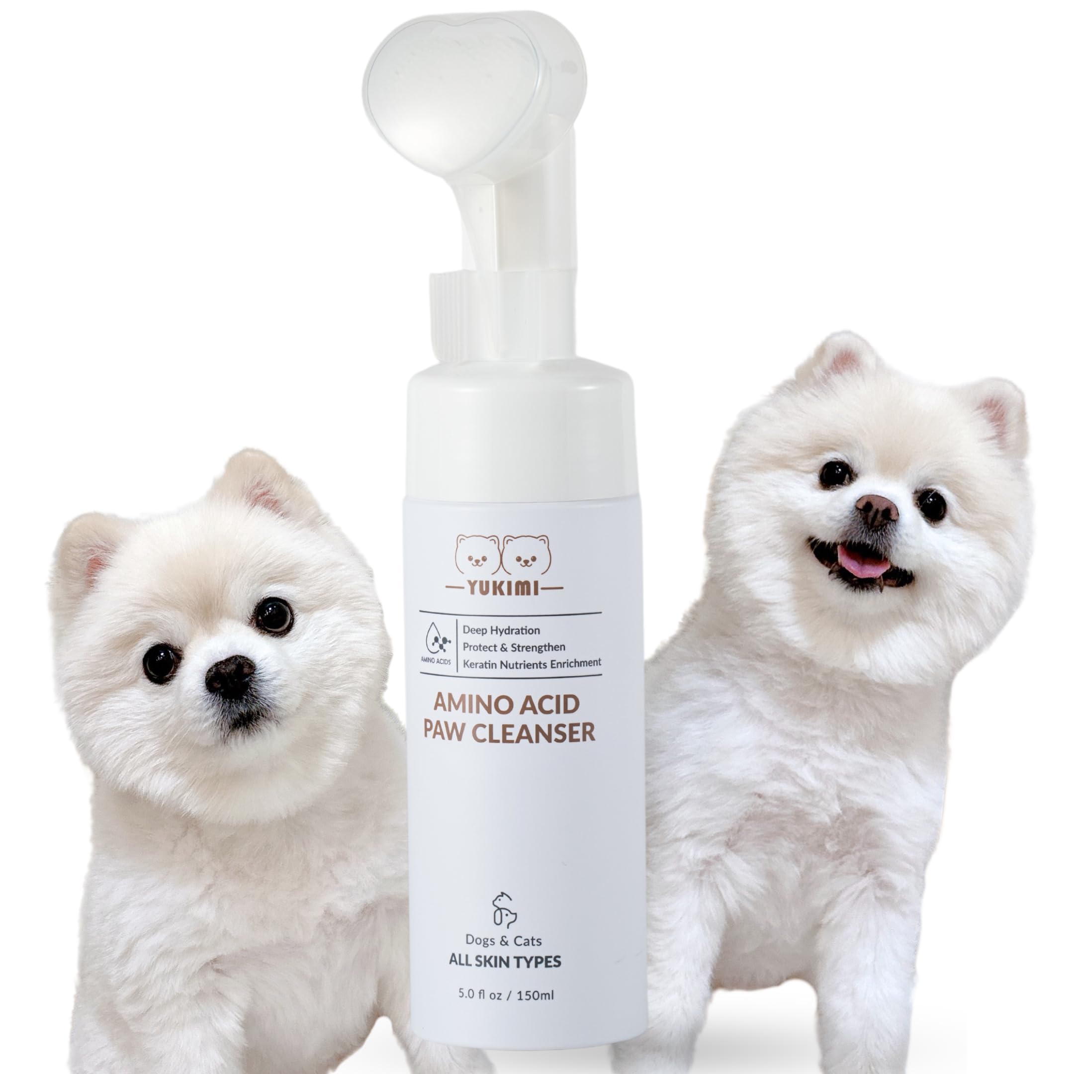 YUKIMI Premium Amino Acid Paw Cleanser with Silicone Bristle Brush for Dogs & Cats | Dermatologist Certified Hypoallergenic | Hydrating, Soothing,