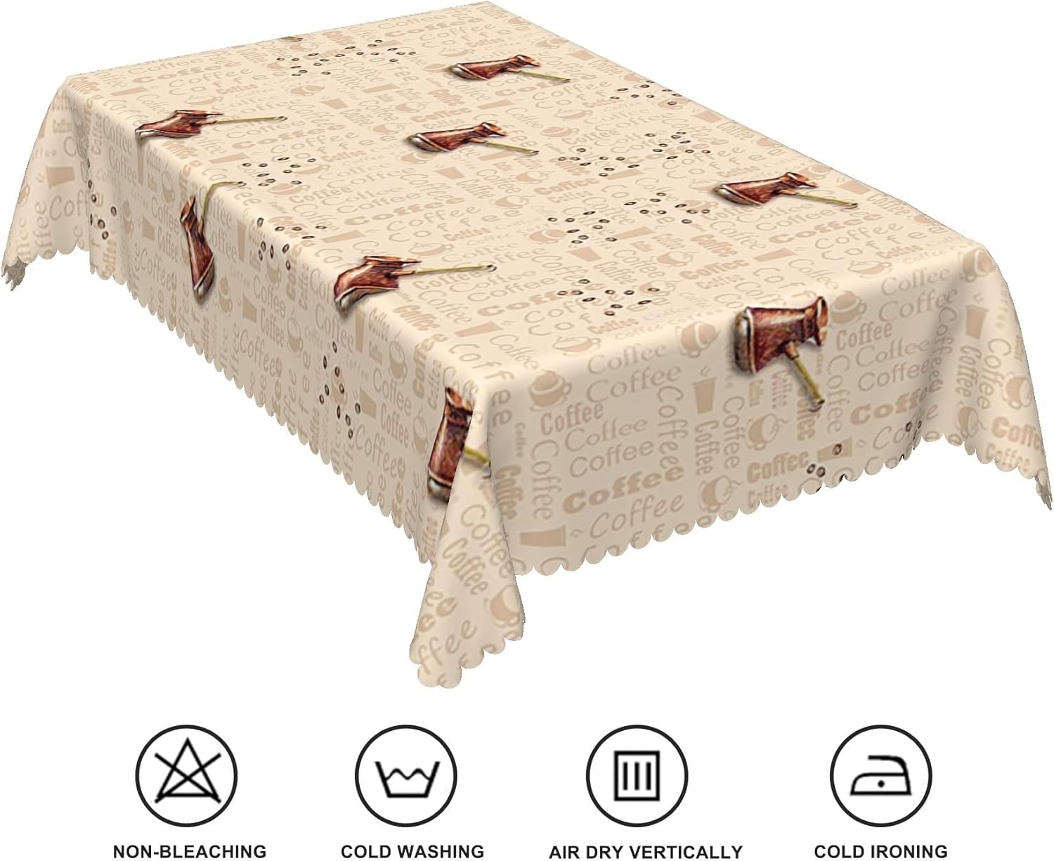 52x70inches Coffee Themed Rectangle Tablecloth Brown Coffee Pot Beans Print Decorative Table Cover Wipeable and Spillproof Fabric Table Cloth for Cafe Kitchen Dining Room Picnic Home Decor