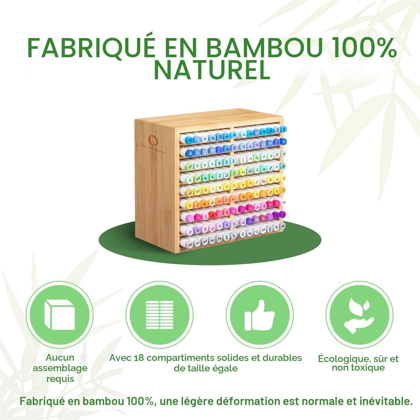 Ohuhu Organiseur de bureau en bambou - Pour 126 marqueurs - Pinceaux artistiques - Avec 18 compartiments - Pour la salle de classe, le bureau