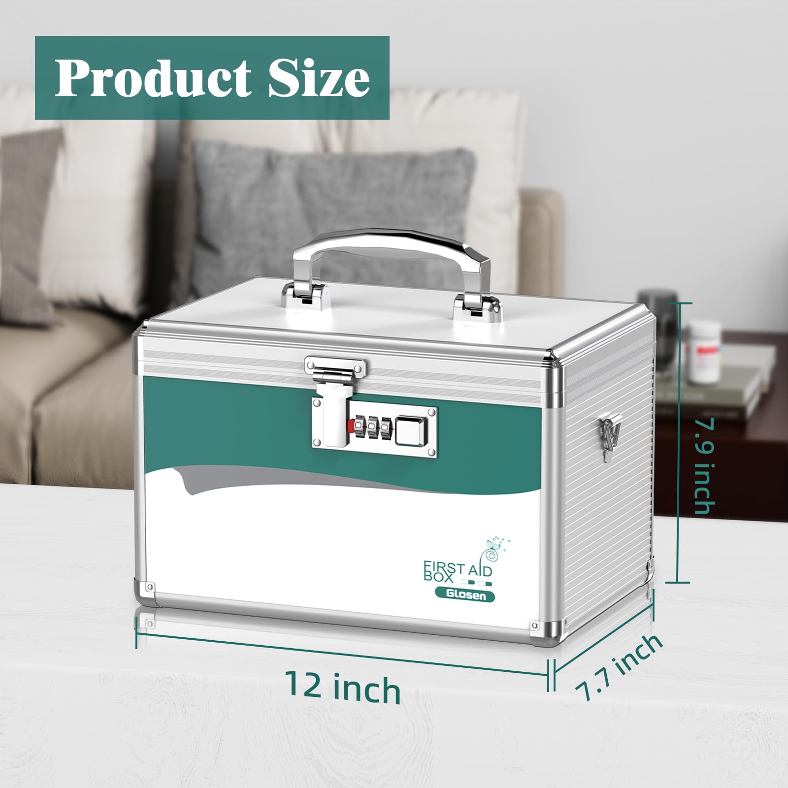Glosen Medizin Box mit Zahlenschloss, Medikamenten Aufbewahrung Verschließbare Box, Aufbewahrungsbox Medikamentenbox mit Code-Schloss, 30.5×19.5×20 cm