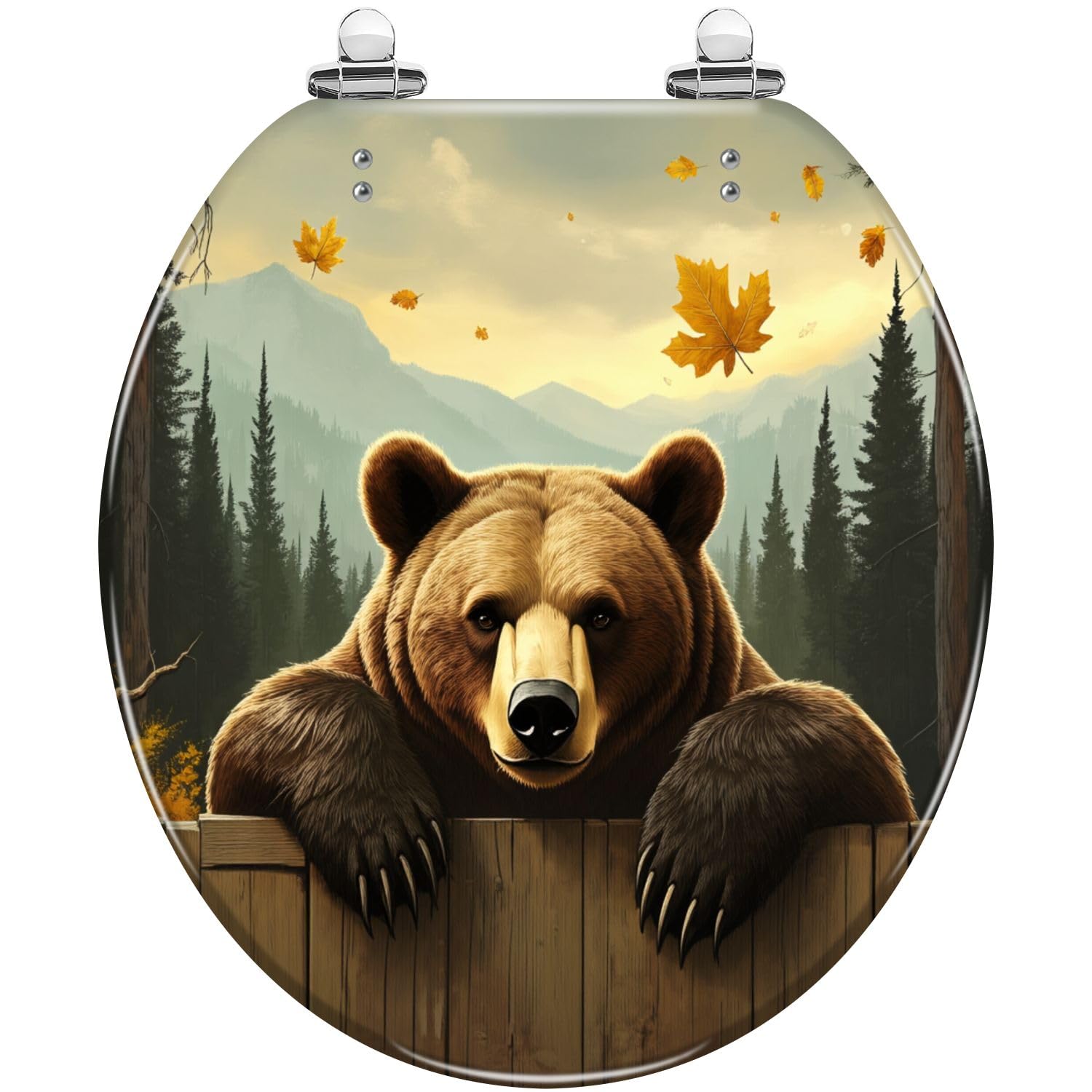 Asiento de inodoro de resina con diseño de oso grizzly para baño.