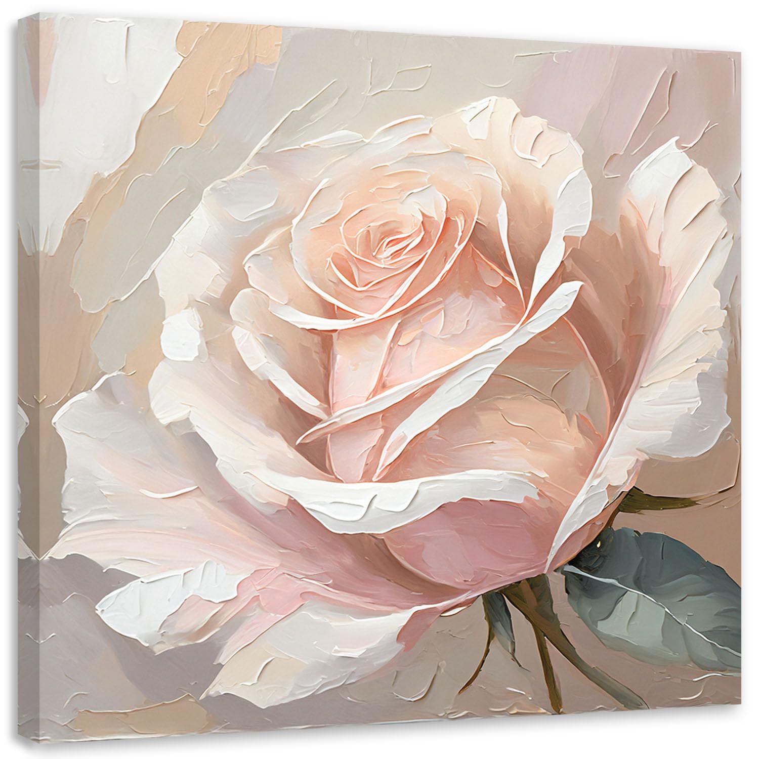Feeby - Vlies - Leinwand Bilder - Gemalte Rose - 80x80 cm - Deko Wohnzimmer - Wandbilder Schlafzimmer - Deko Aesthetic - Wand Deko - Leinwand Groß - Deko Zimmer - Leinwandbilder XXL