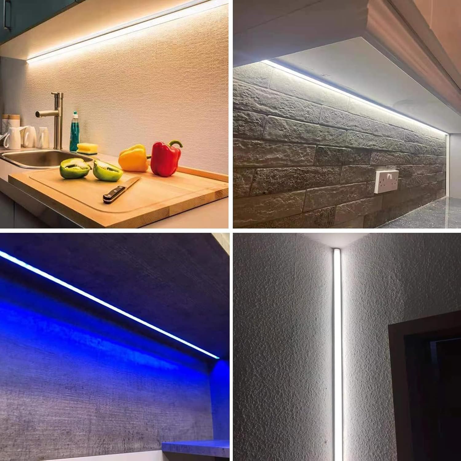 20 perfiles de aluminio LED, canal de 1 m, perfil negro con cubierta blanca lechosa, tapas finales, clips de montaje para difusores de luces LED (sin tiras LED)