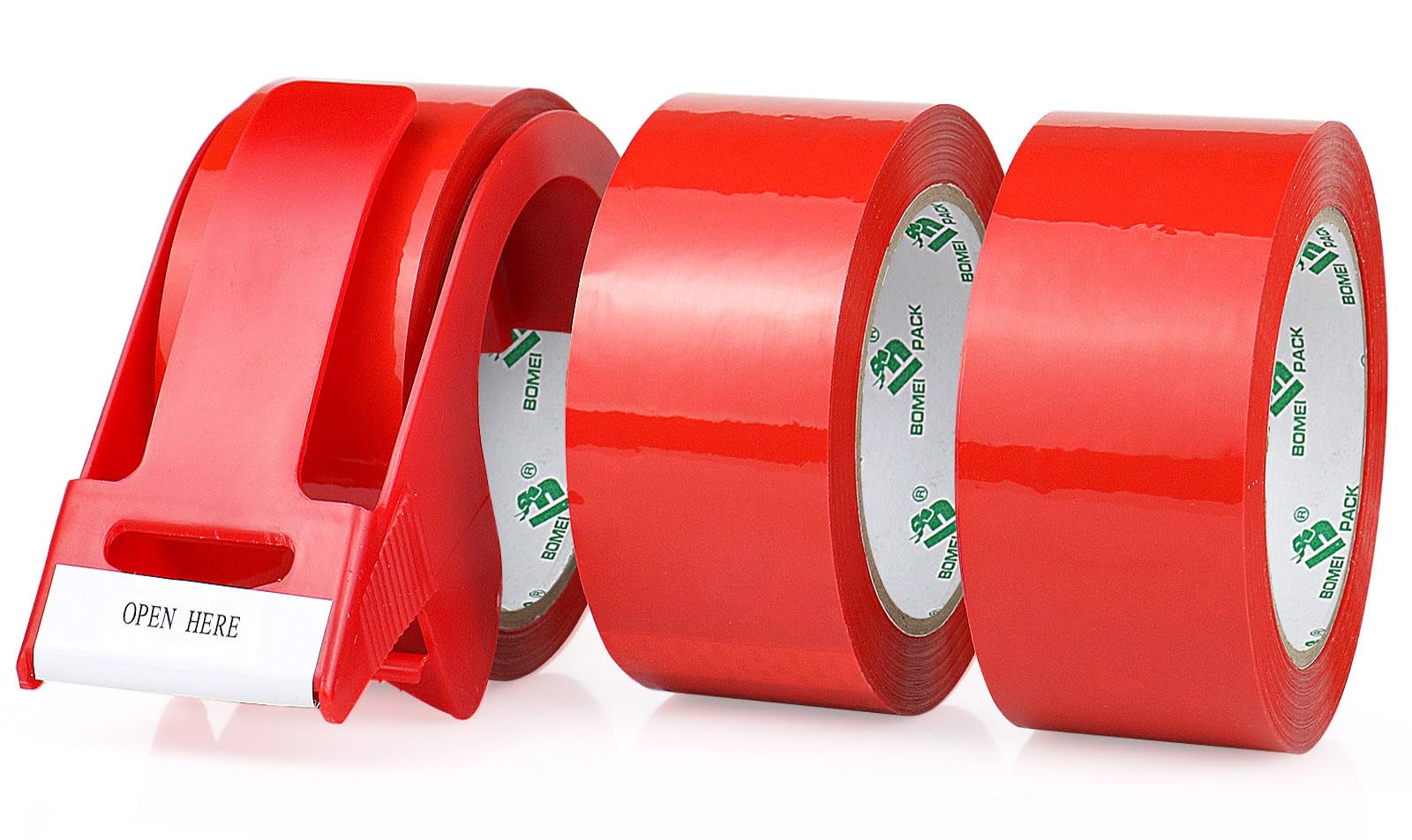 BOMEI PACK Coloured Packing Tape 3Rolls 48mm x 66m with dispenser Durable Heavy Duty Packaging tape for Shipping Moving Boxes&Office Strong Adheisve Parcel Tape for Cartons Mailing&Storage (Red)