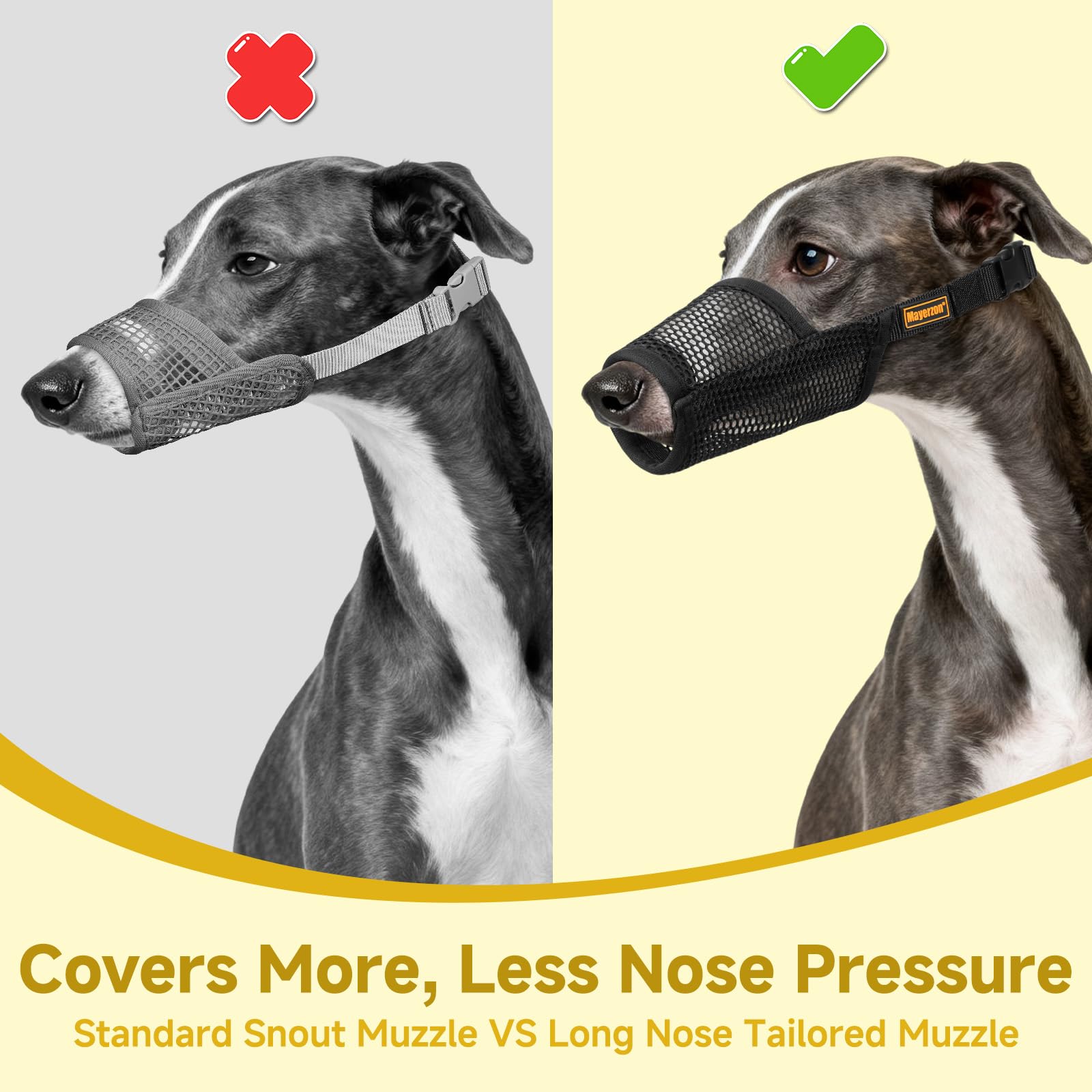 Mayerzon Greyhound – Muselière pour Chien Whippet – Muselière en Maille Souple pour éviter Les morsures excessives et Les mastications – Convient pour Le toilettage, la Promenade et Les visites chez