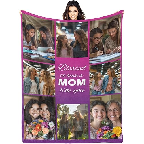 Mom Blanket for Mothers Day from Daughter Son,Custom Personalized Picture Photo Blankets for Mother’s Day Customized Christmas Birthday for Wife Gifts for Mom