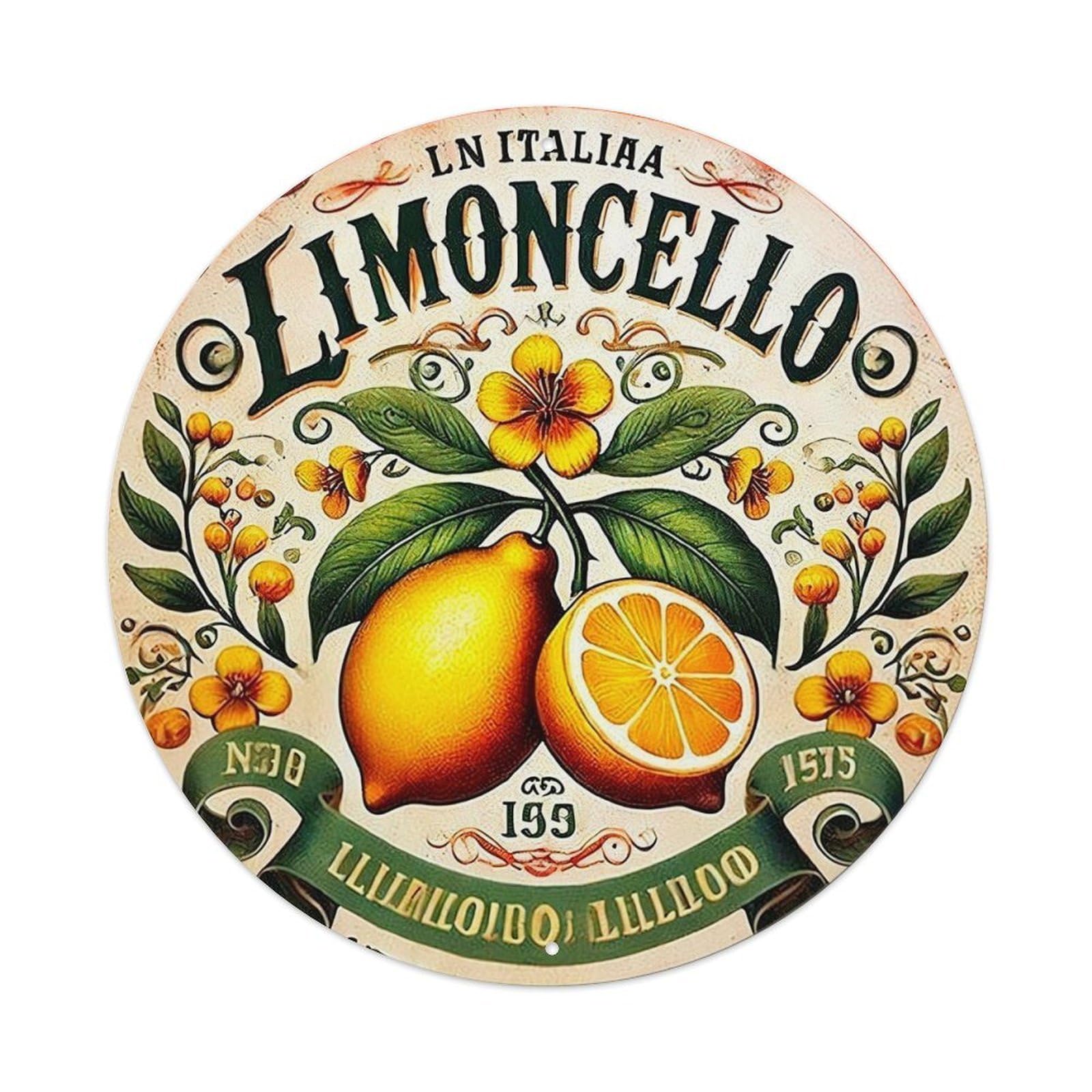 Lemon Floral Scroll Design Label Retro Metal Sign Round Tin Sign, Vintage Decor Art Poster for Bar, Home, Man Cave, Kitchen, Laundry Room Gift 8x8Inch