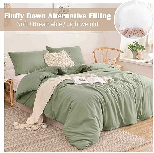 Miniatura 8 de Nanko Juego de edredón beige tamaño Queen, relleno de edredón alternativo reversible de microfibra suave de primavera, moderno juego de ropa de cama