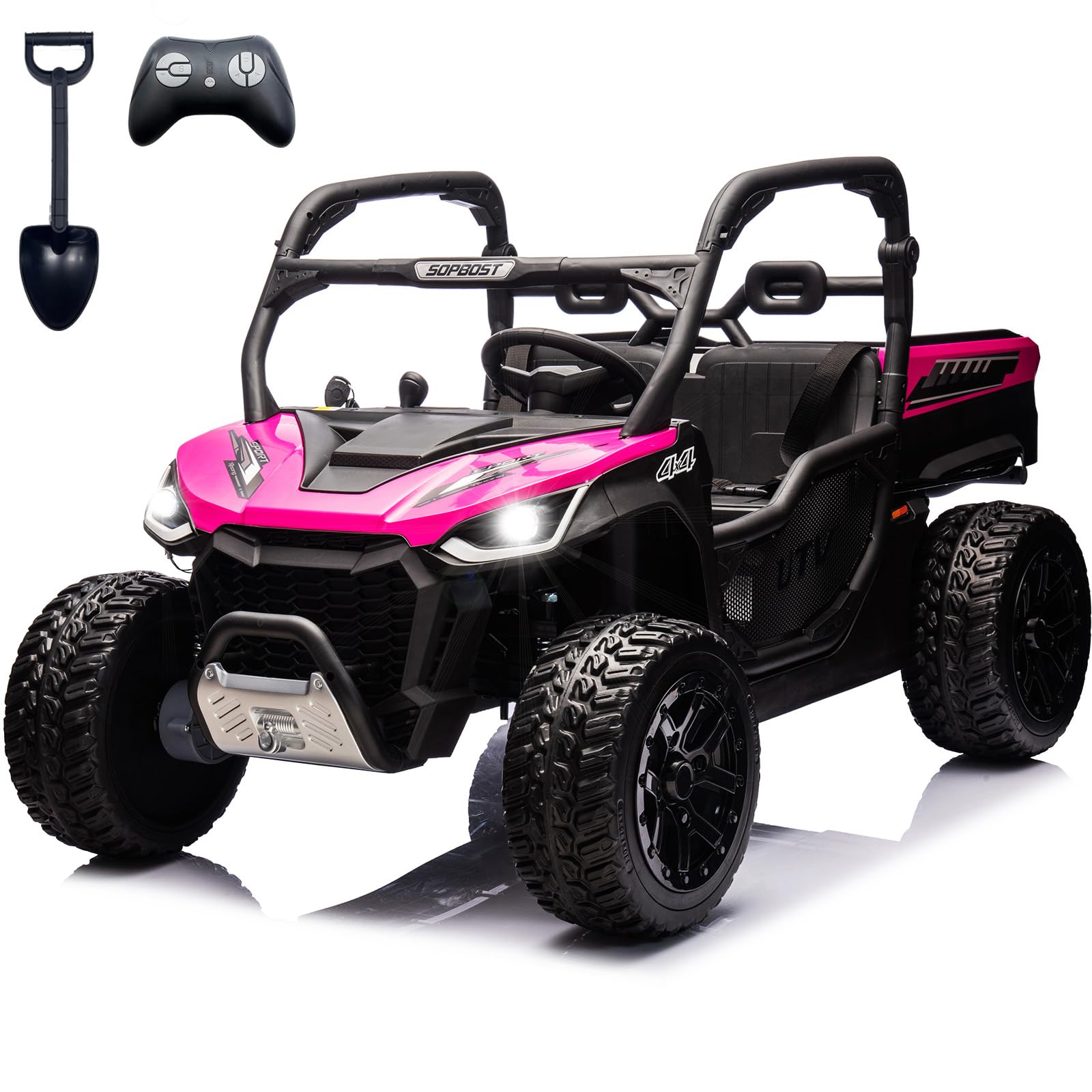 NEWQIDA 2 Seater Kids UTV 24V Ride on Toy for Kids 3-8 Side by Side, Pink