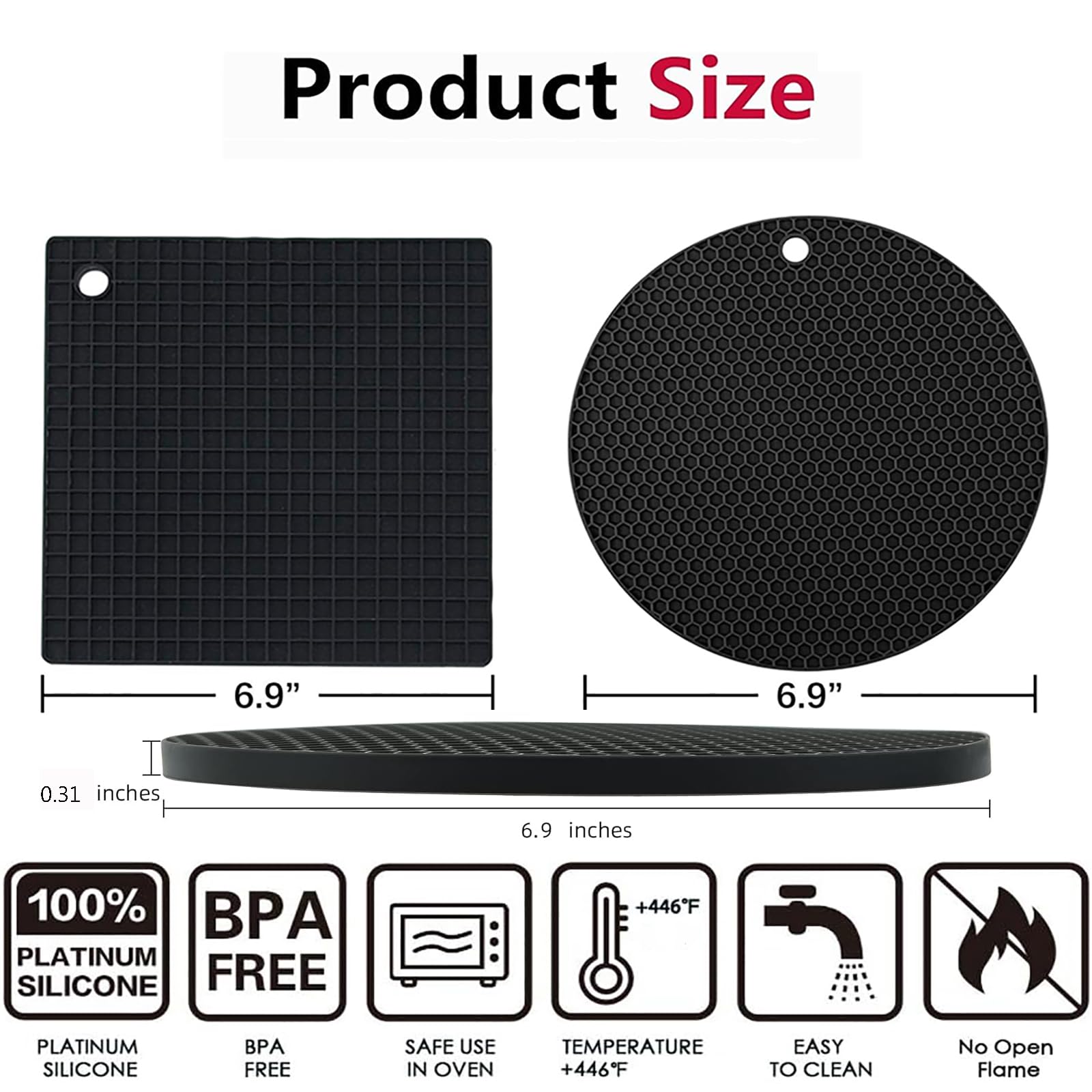 4-Pack Silicone Trivet Mats, 2 Square (6.9