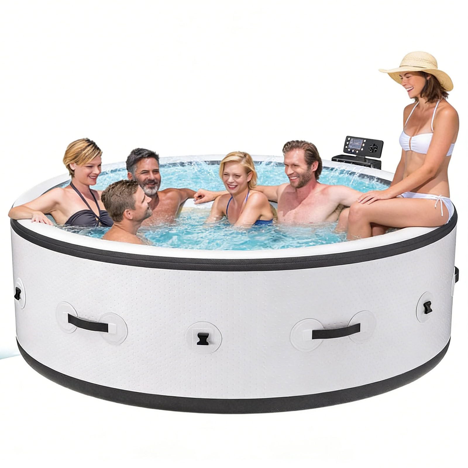 Nadmuchiwana Wanna, Nadmuchiwany Basen Spa Z Funkcją Bąbelków, Wanna Z Hydromasażem Dla 4-6 Osób,Zintegrowany System Szybkiego Napełniania, Do Patio, Ogrodu I Na Zewnątrz
