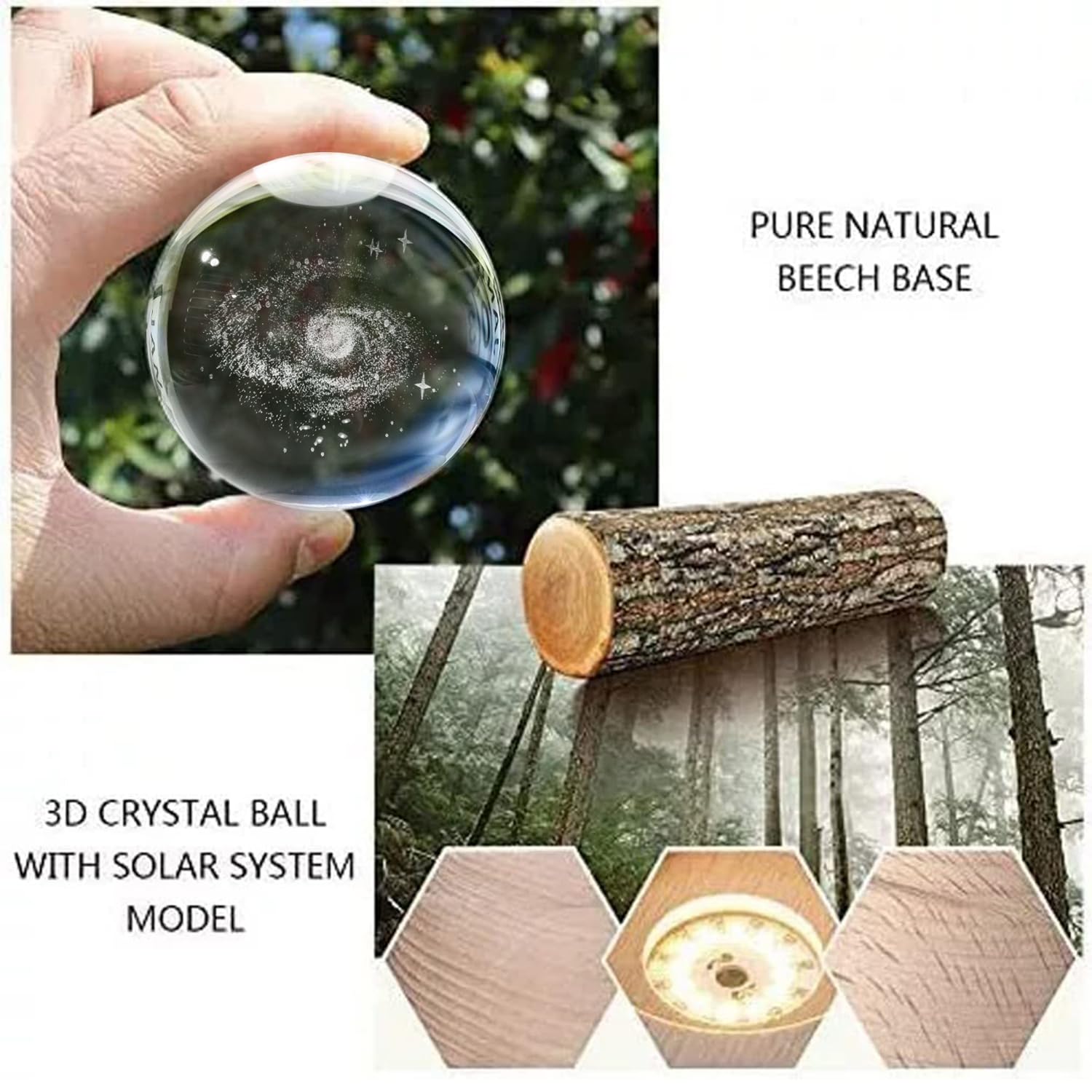FullGen 3D Planet Crystal Ball Night Light, Galaxy System Night Lights with Wooden Base,Crystal Ball Lamp with LED Light Base - Image 4