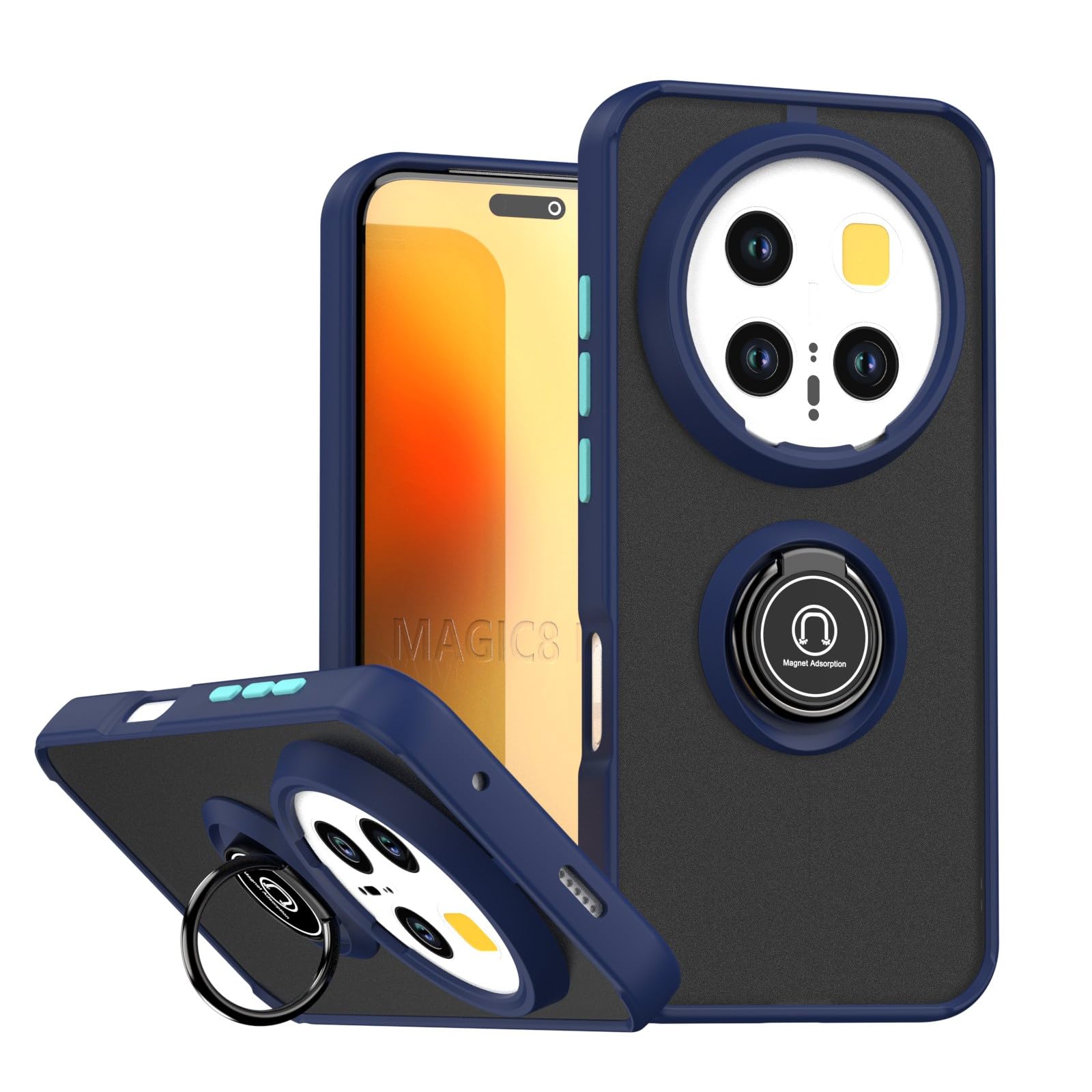 Case for Honor Magic 8 Pro Phone Case with Ring Car Mount Stand,TPU + Hard PC Dropproof Cell Phone Cover-Blue