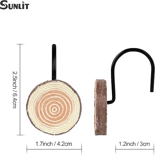 Miniatura 8 de Sunlit Ganchos de cortina de ducha con rodajas de madera de granja, anillos decorativos rústicos para cortina de ducha para baño, ganchos de cortina