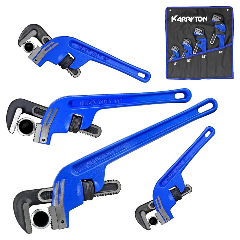 Kit de Chaves para Tubos KARRYTON com Mandíbula Ajustável e Cabo Tipo I, 20,3 cm, 25,4 cm, 35,6 cm e 45,7 cm, Abertura de até 8,3 cm, 4 peças