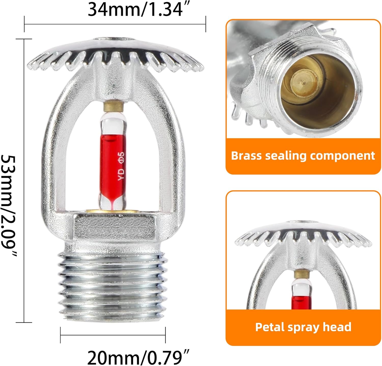 5pc Fire Sprinkler Head, 1/2 Inch 155℉ Upright Sprinklers K80 Water Spray Up 68°C Quick Response 1/2 NPT Thread for Home/Commerical/Residential Replacement (Upright Type)