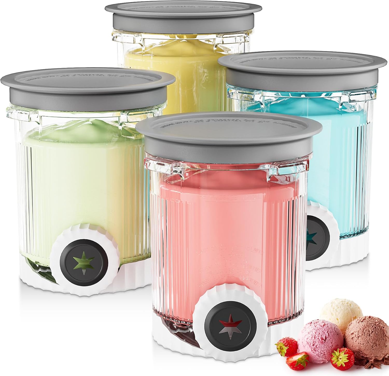 Creami Swirl Pints & Lids for Ninja Swirl Ice Cream Maker NC700 Series, Swirl Container Replacement for Ninja Creami, BPA-Free & Dishwasher Safe (4Grey, 4Pcs) 4Pcs 4Grey